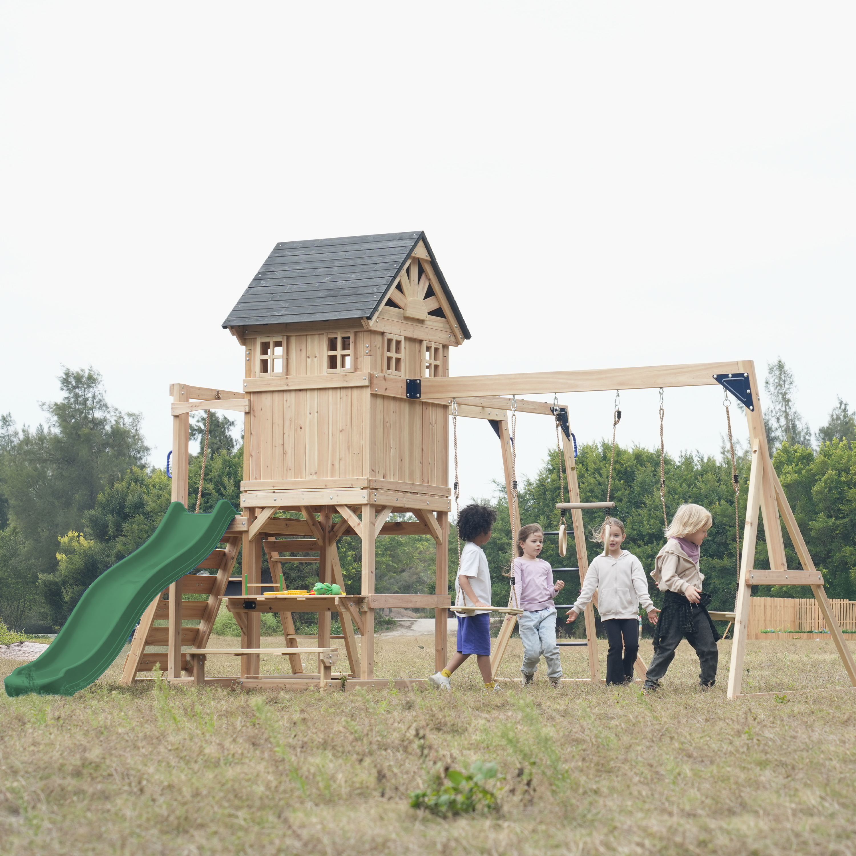 AXI Duncan Climbing Frame with Swings, Climbing Frames and Monkey Bars – Green Slide