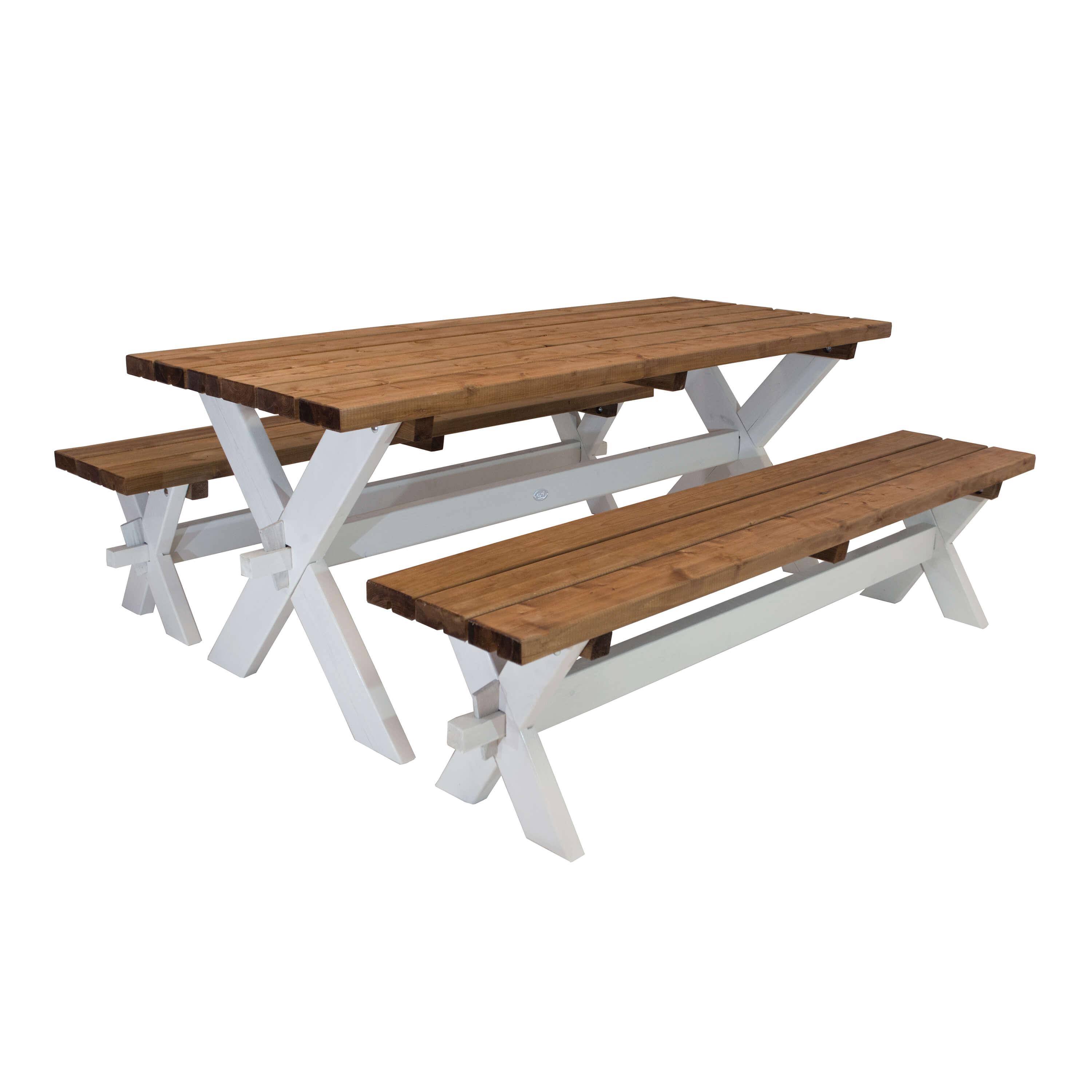 AXI Celine Table pique-nique Marron/Blanche avec bancs en bois 177 cm 