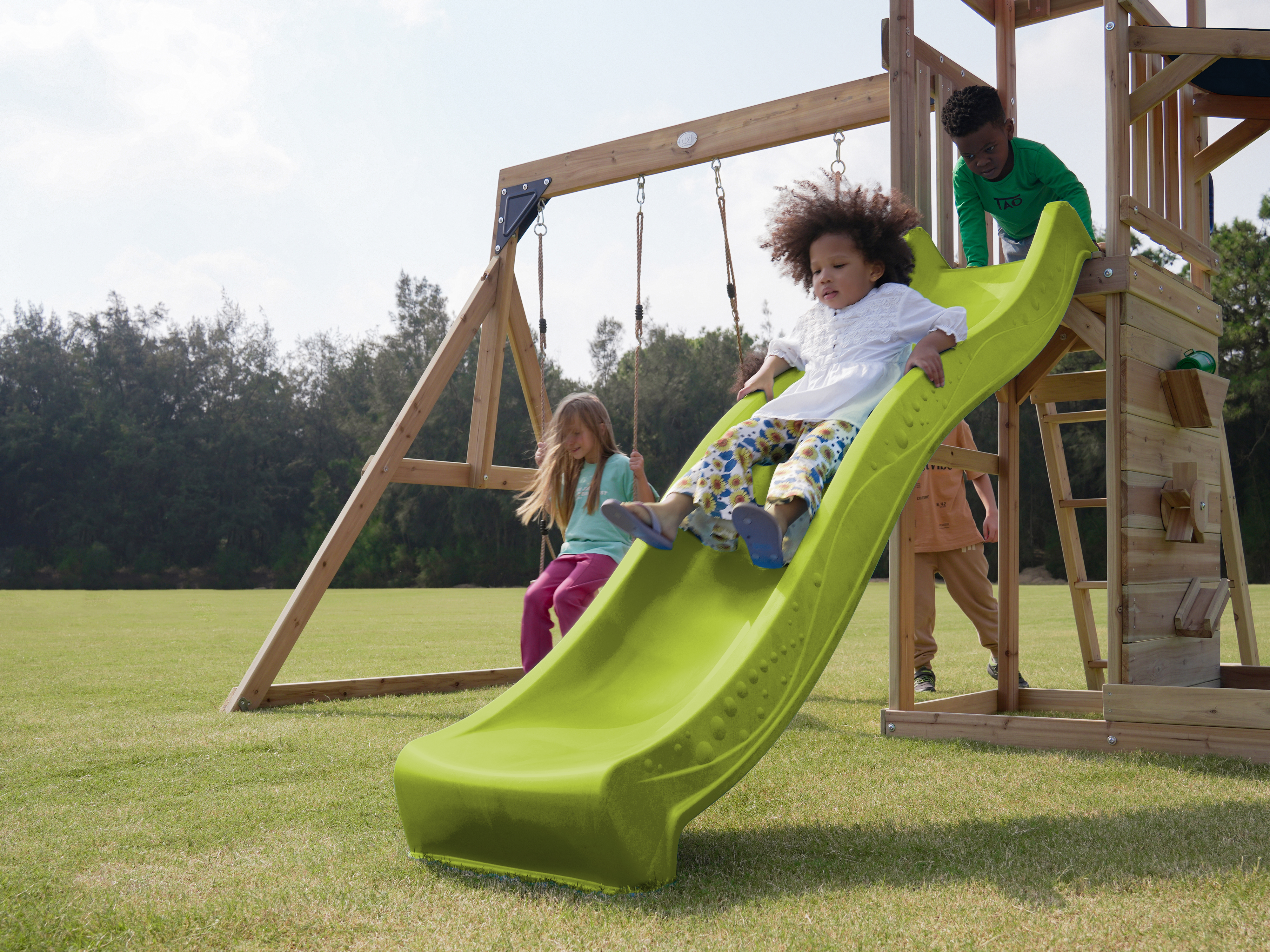 AXI Malik Climbing Frame with Double Swing Set - Lime Green Slide