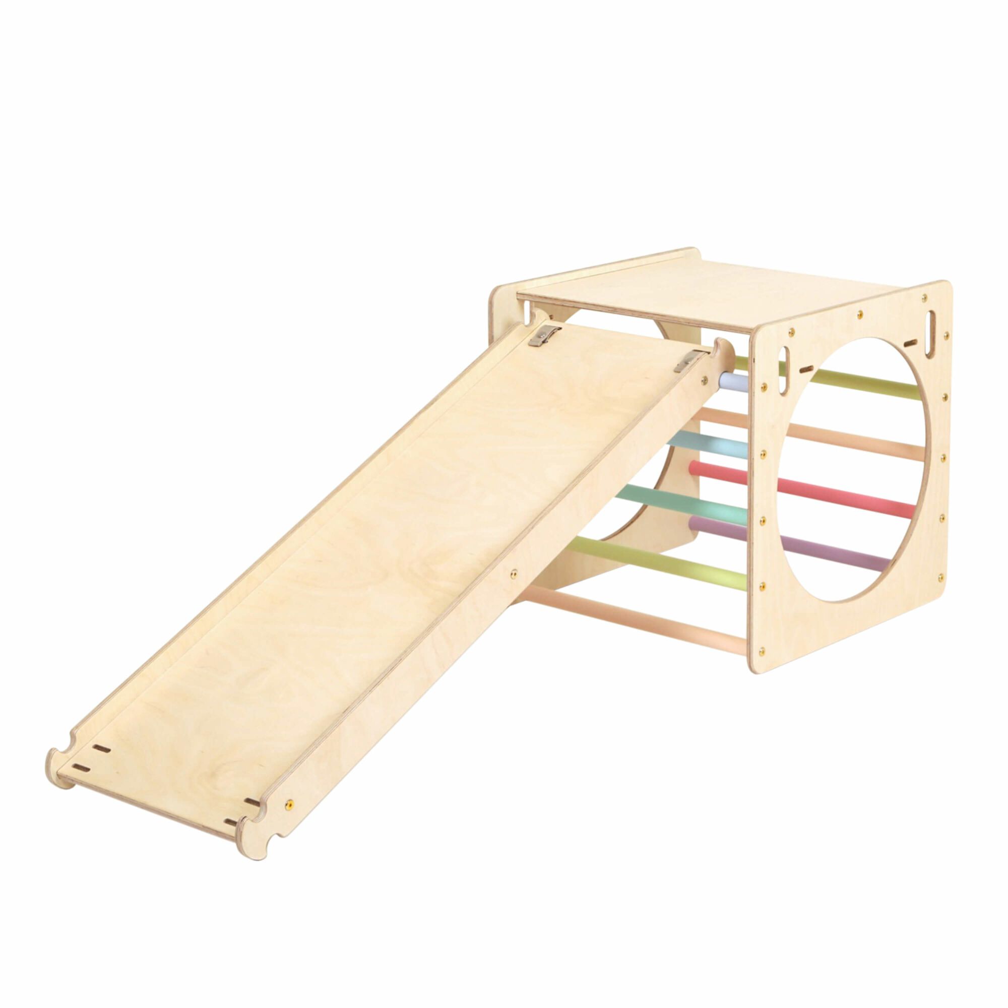 KateHaa Jouet Montessori Cube d'activités en bois Planche escalade Couleur Pastel