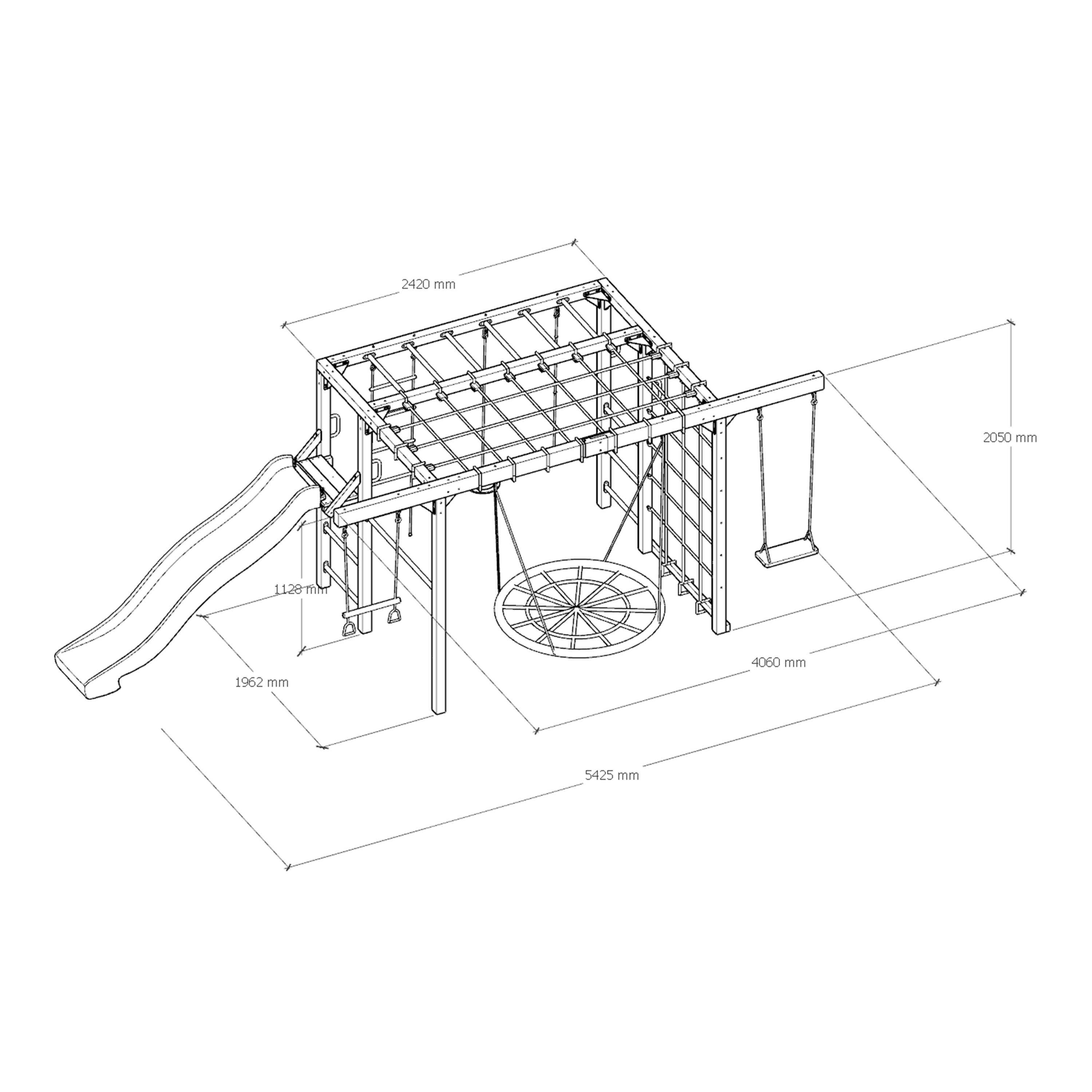 AXI Boris Wooden Playcentre with Swings. Trapeze. Climbing Nets and Monkey Bars – Lime Green Slide