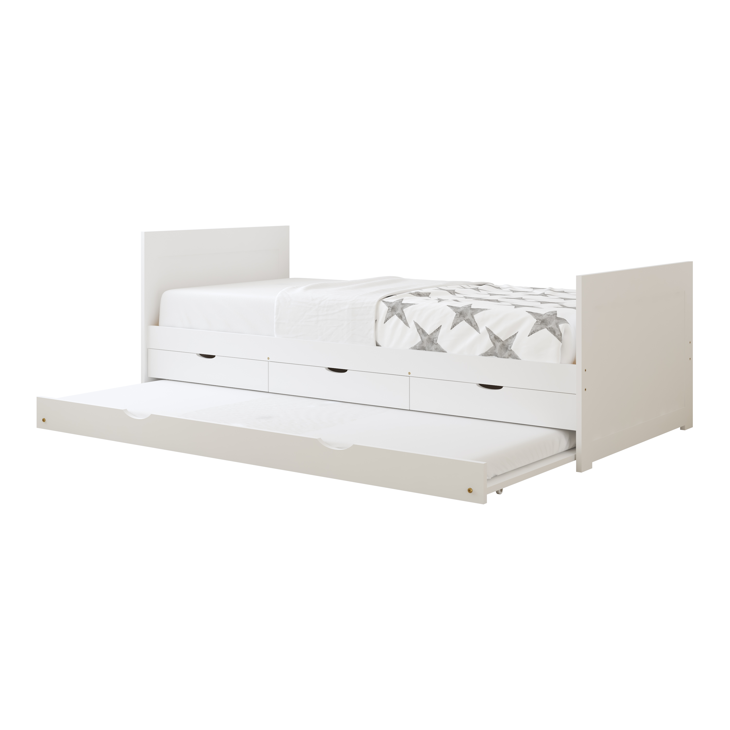 Sunny Eli Kids Bed with Trundle and 3 Storage Drawers White – Without Mattress
