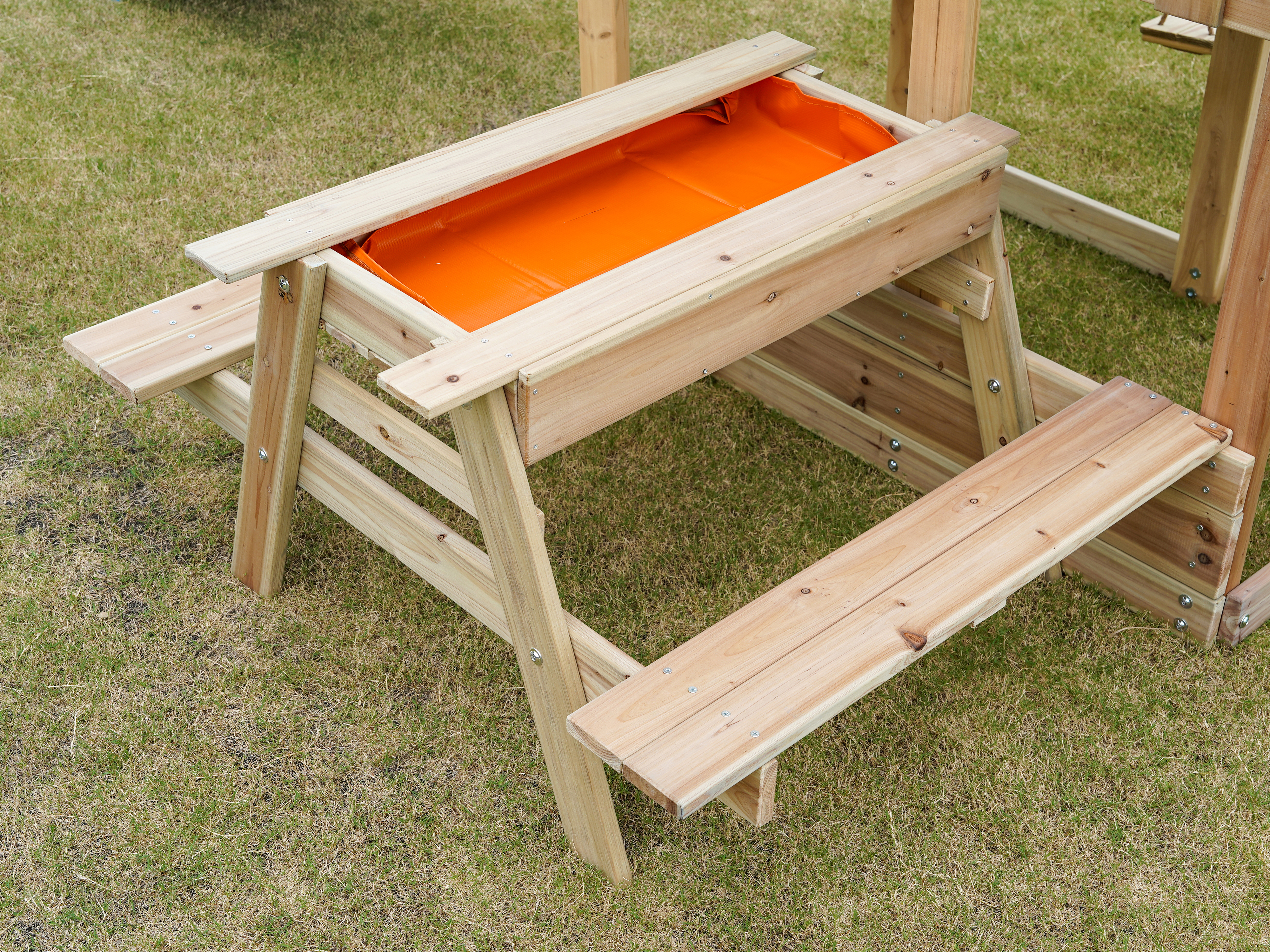 AXI Mette Climbing Frame with Double Swing Set and Picnic Table - Pastel Blue Slide
