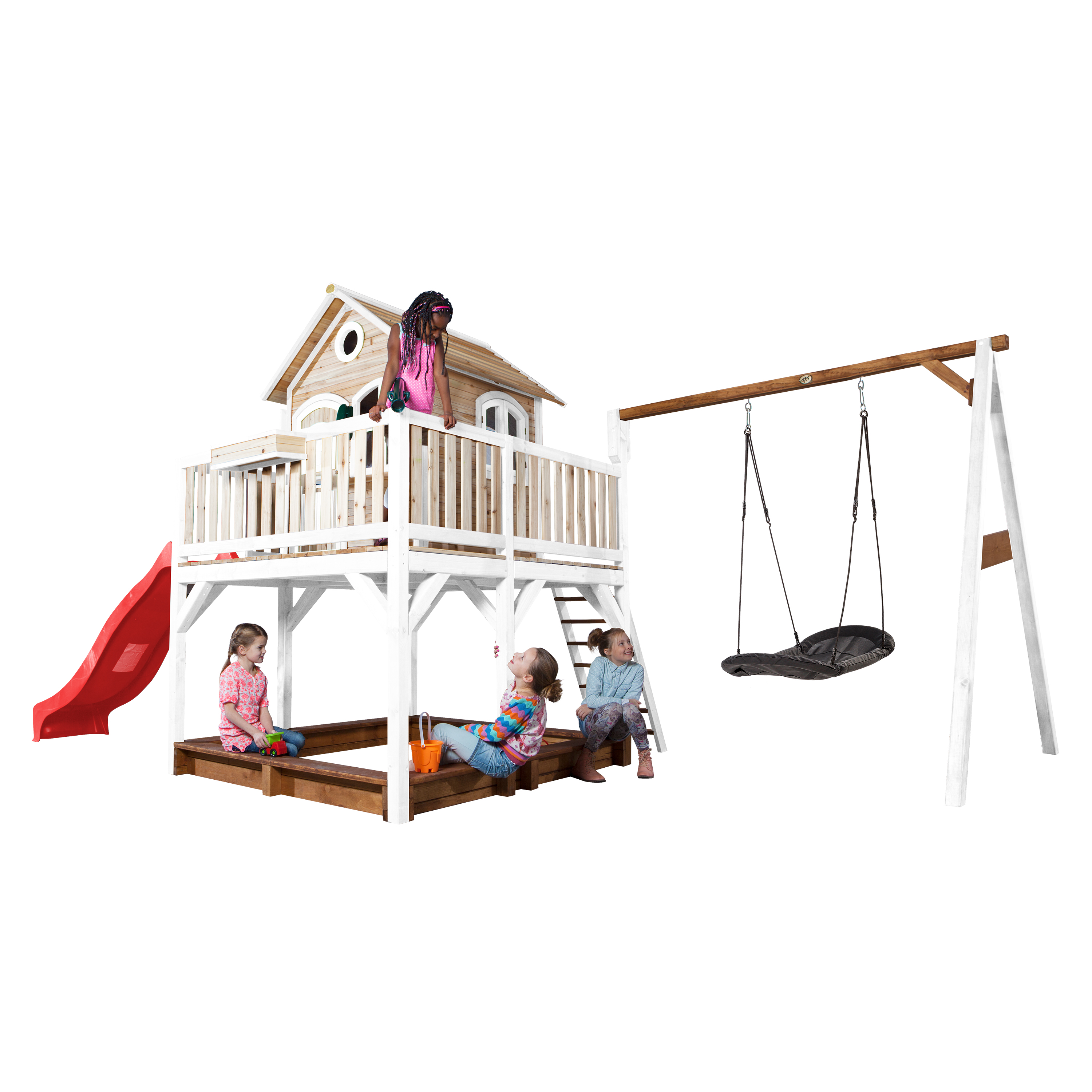 AXI Liam Playhouse with Roxy Nest Swing Set Brown/White - Red Slide