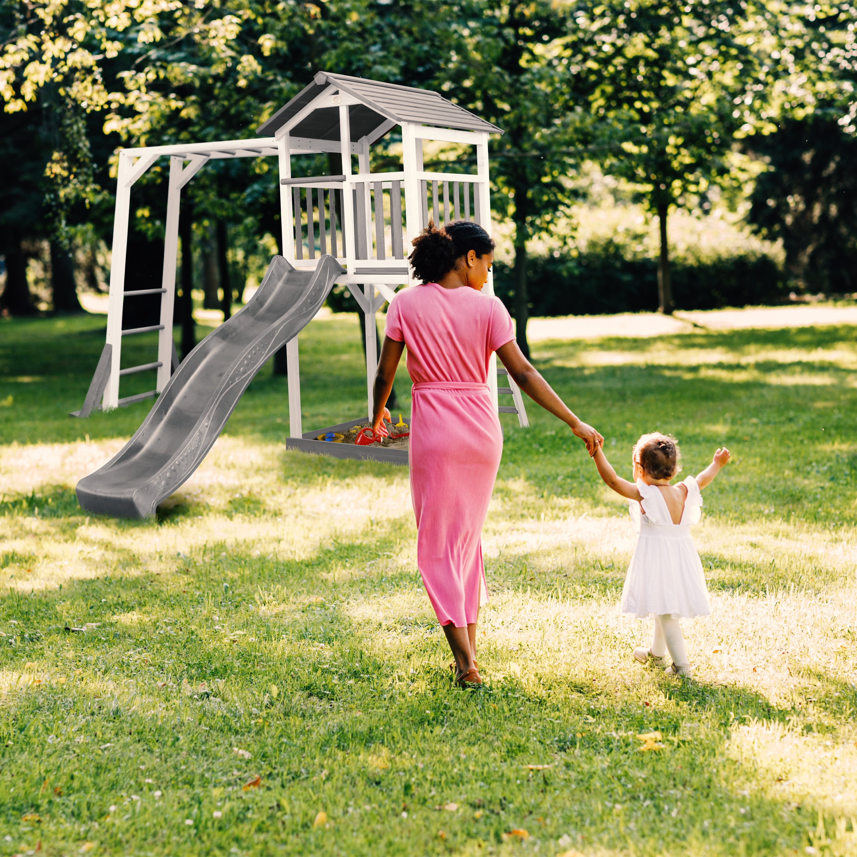 AXI Beach Tower with Climbing Frame Grey/White - Grey Slide