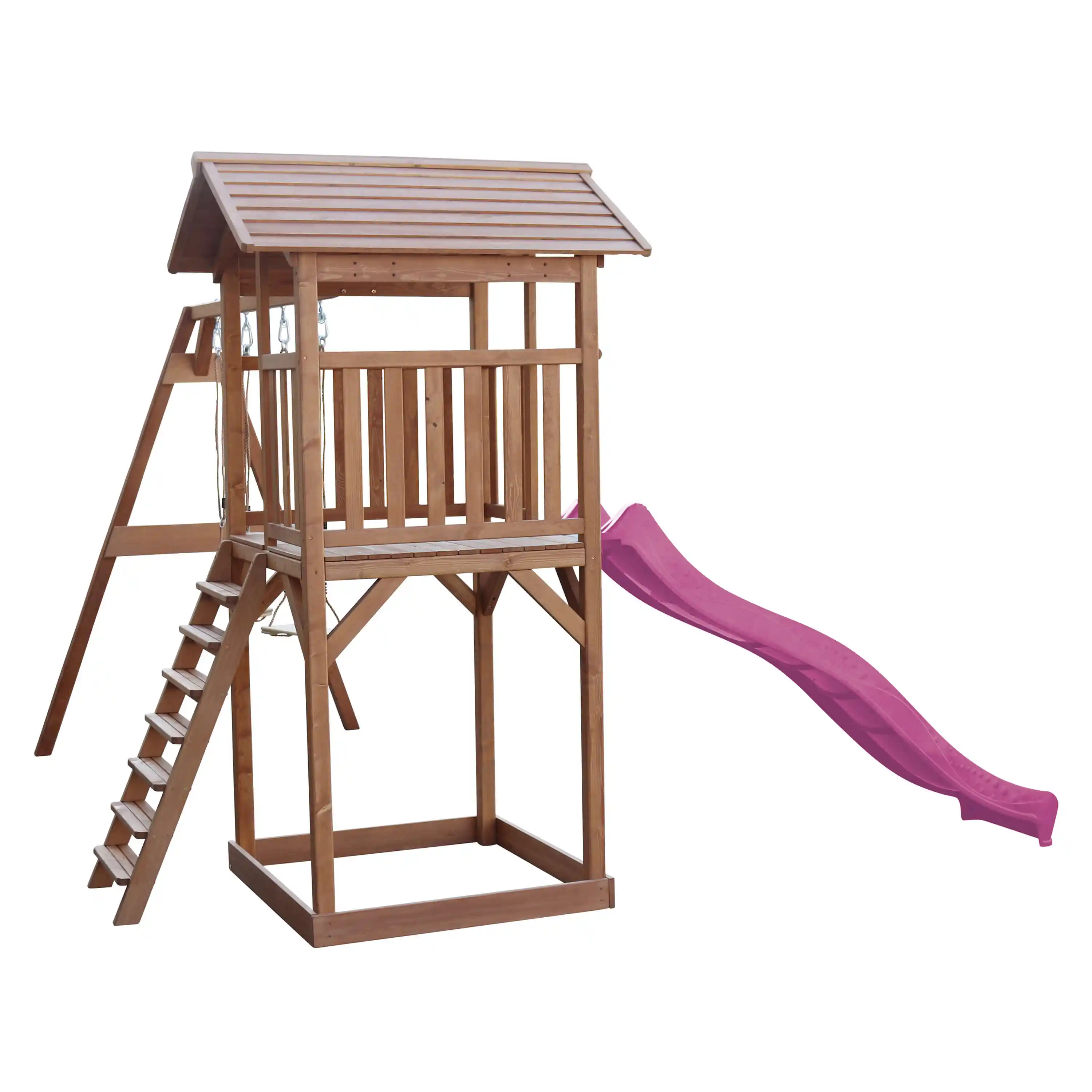 AXI Beach Tower Aire de jeux Marron avec 2 Balançoires - Toboggan Violet