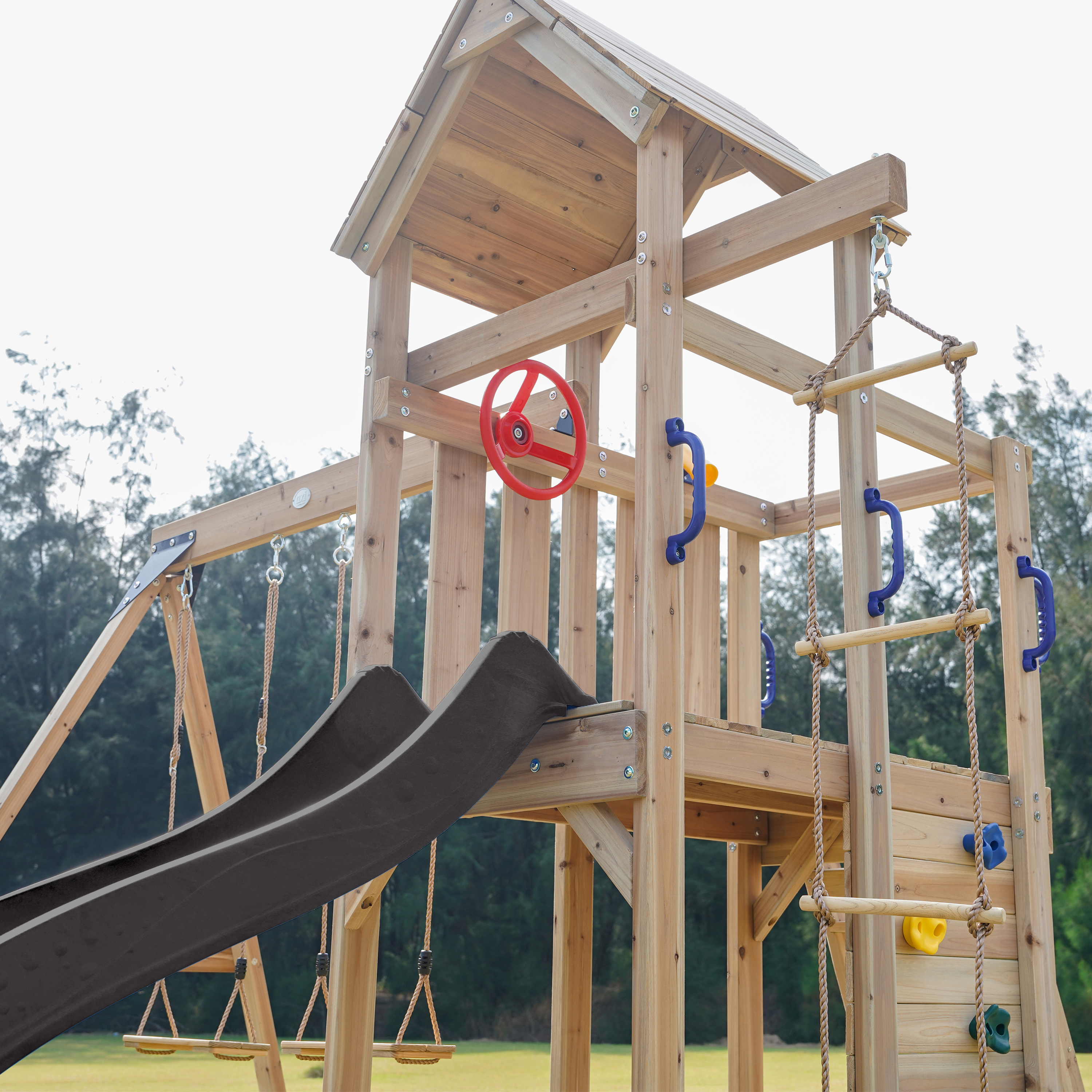 AXI Moos Climbing Frame with Double Swing Set - Grey Slide