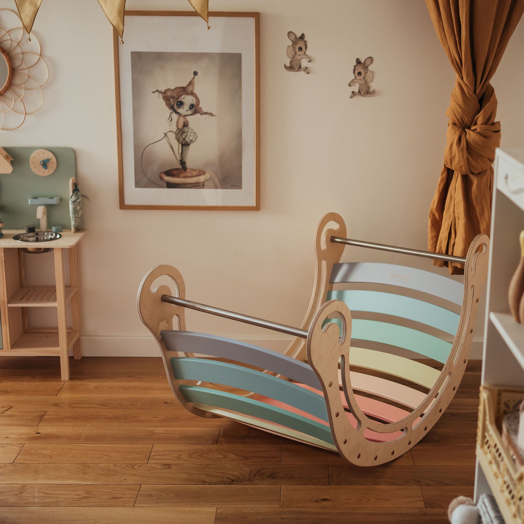 KateHaa Houten XXL Waldorf Rocker met Klimwand Pastel