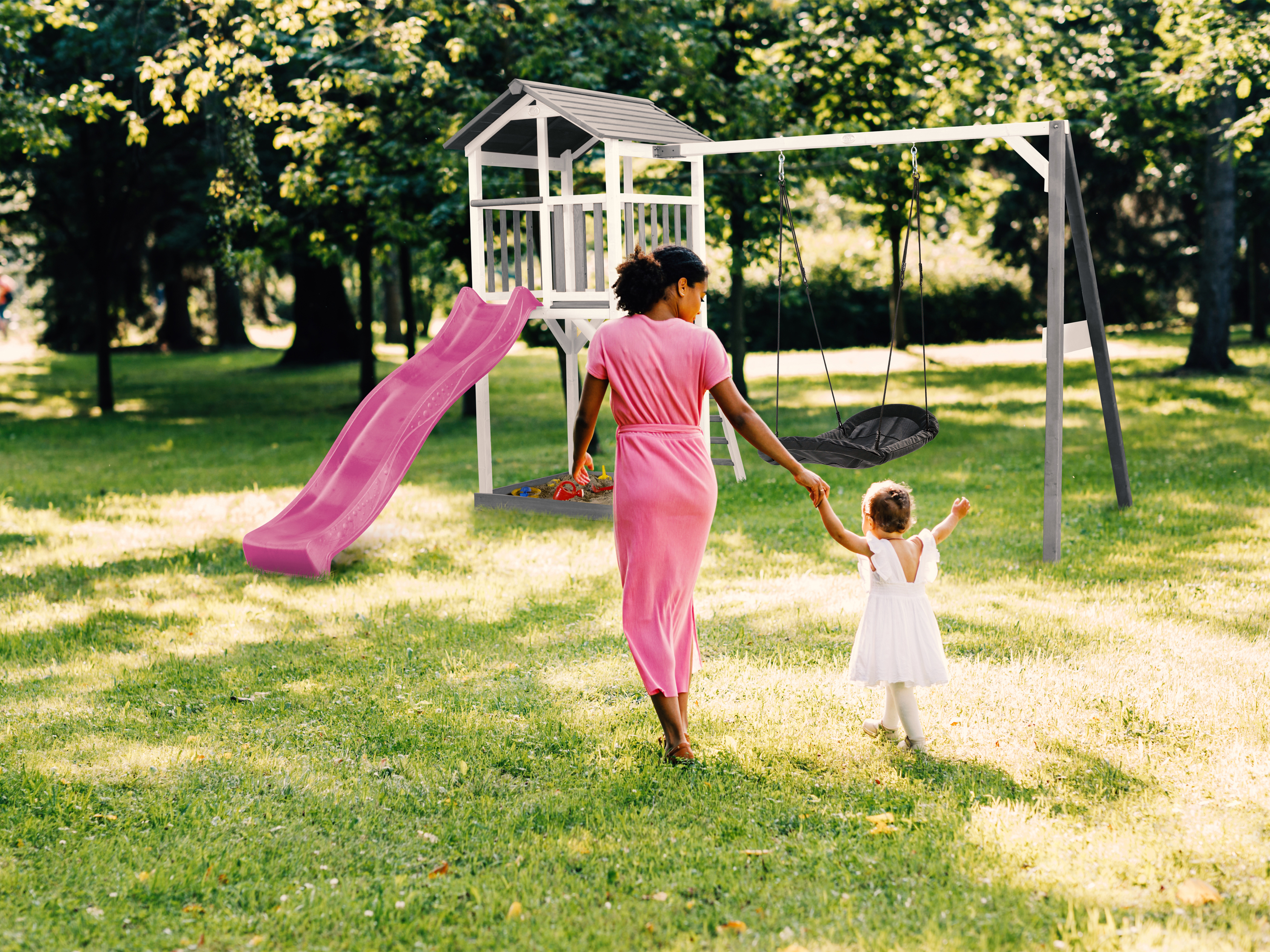 AXI Beach Tower with Roxy Nest Swing Set Grey/White - Purple Slide
