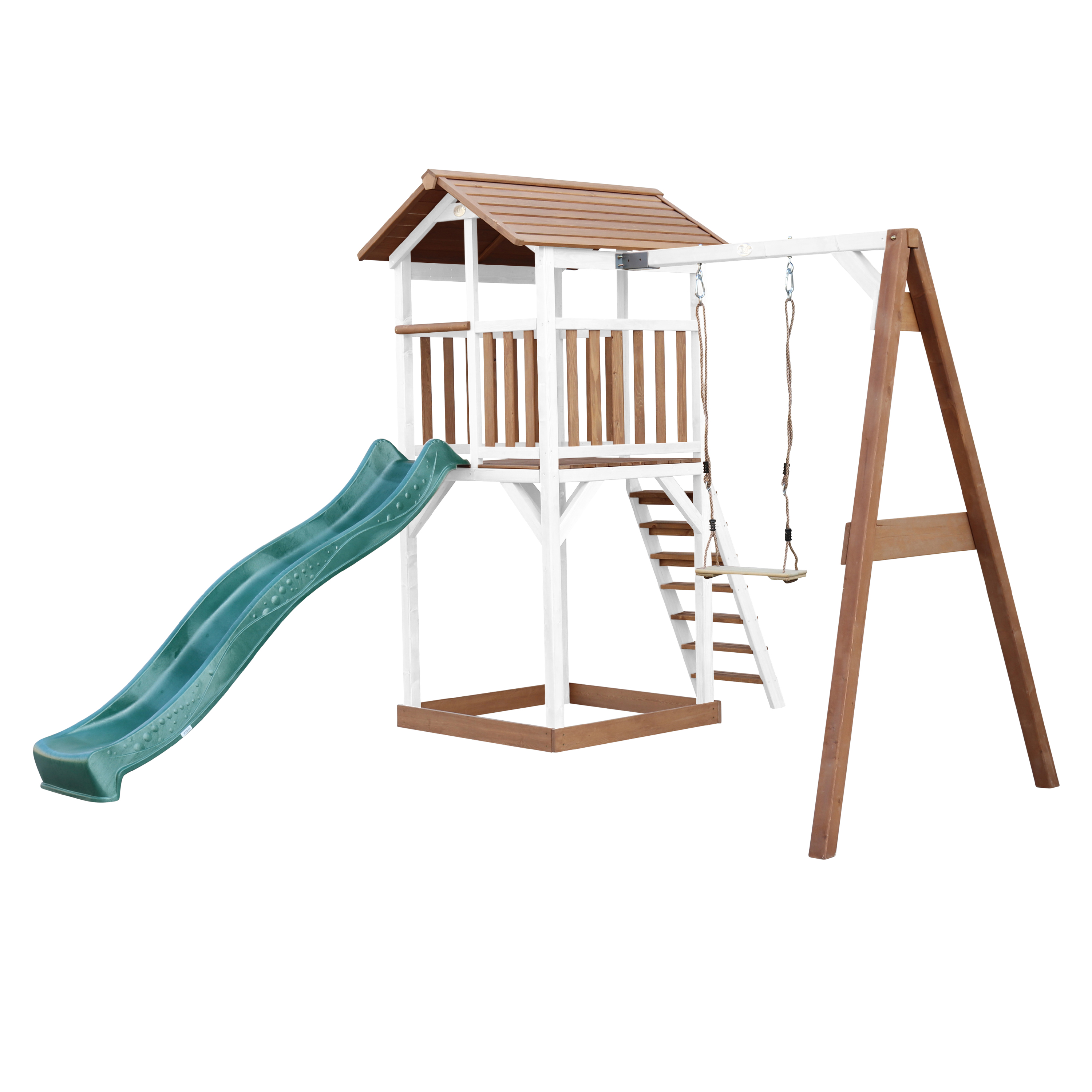AXI Beach Tower with Single Swing Set Brown/White - Green Slide