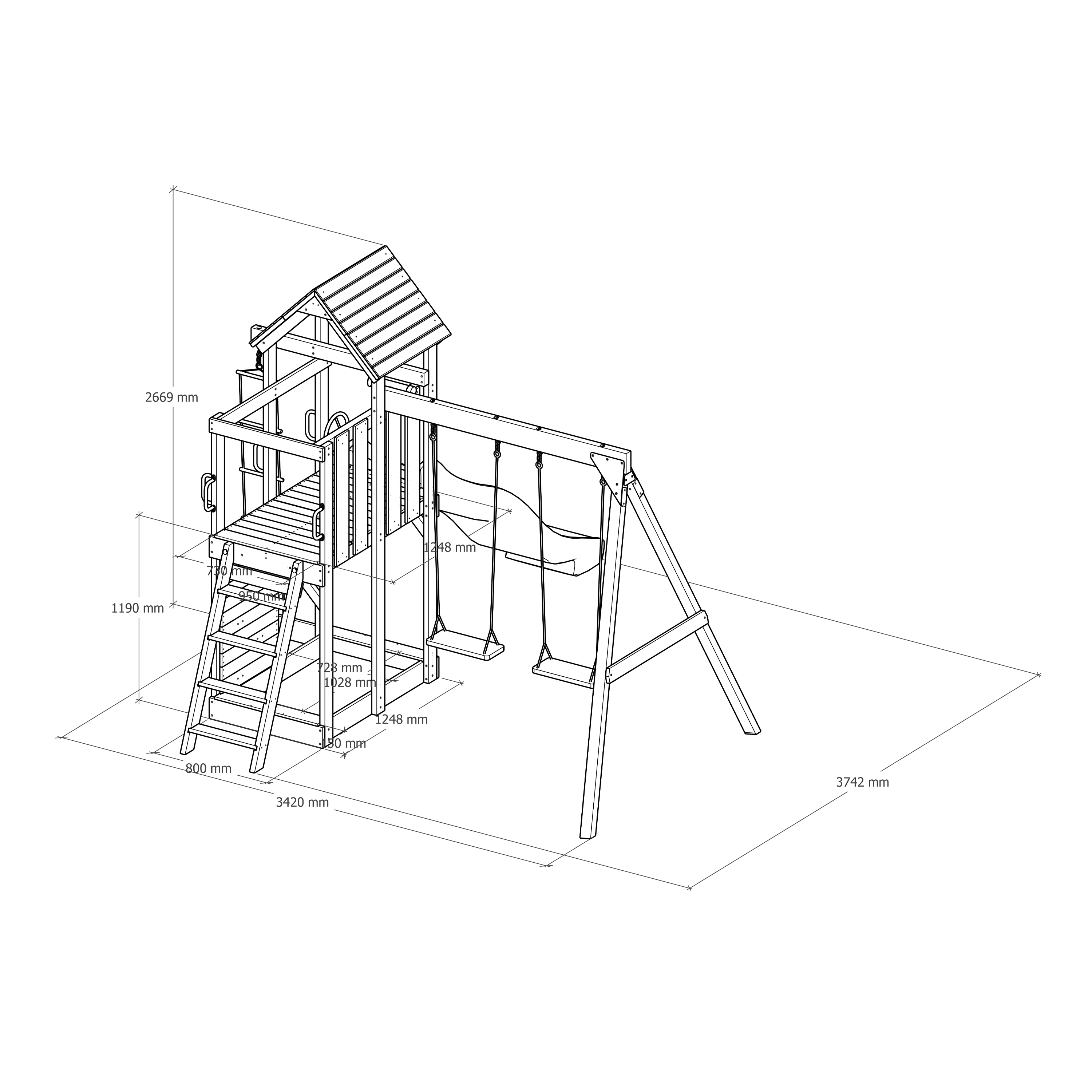 AXI Moos Climbing Frame with Double Swing Set - Grey Slide