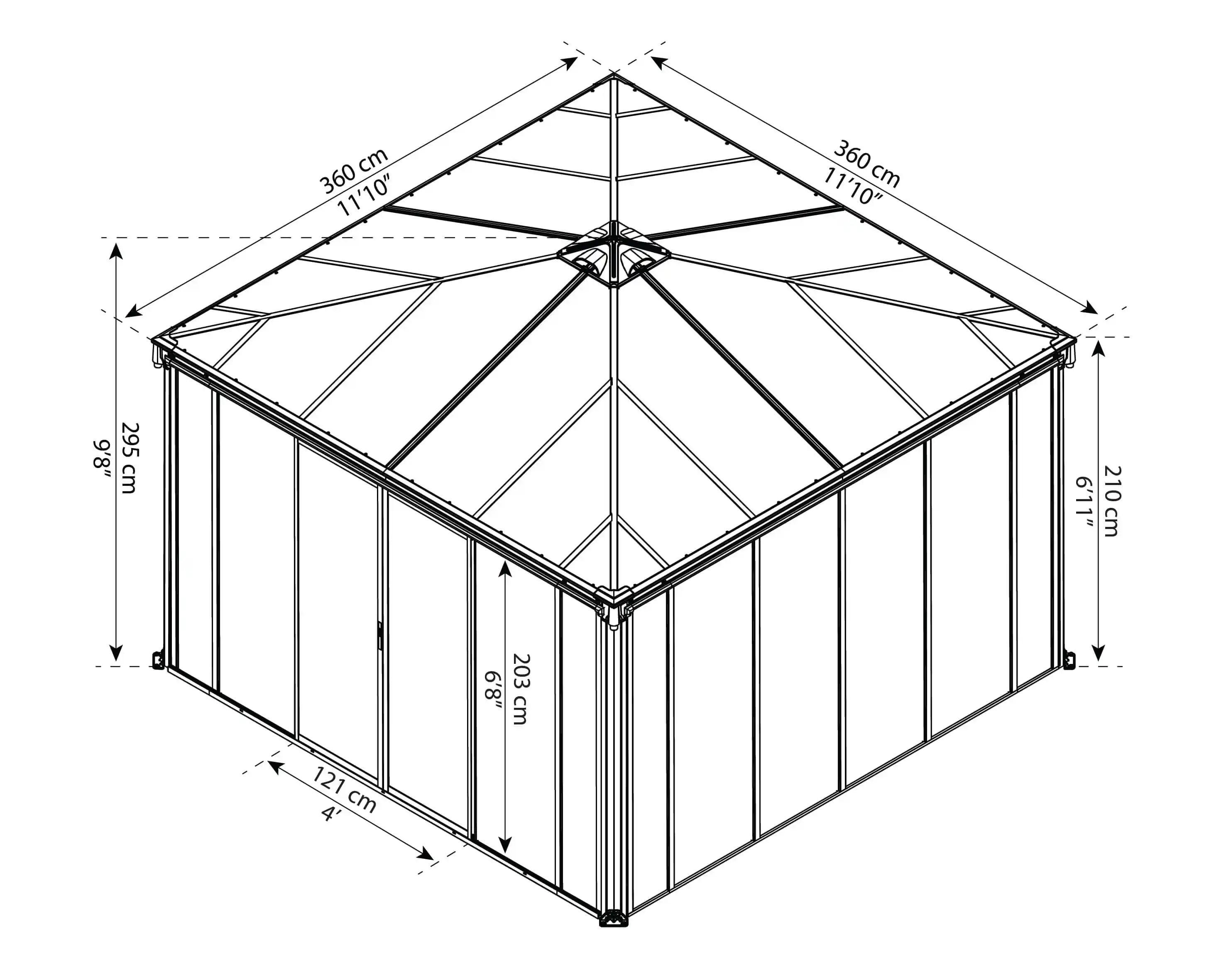 Canopia Ledro 360X360 cm Gesloten tuinpaviljoen Donkergrijs Brons-7290108136531 Canopia Ledro 360X360 cm Gesloten tuinpaviljoen Donkergrijs Brons