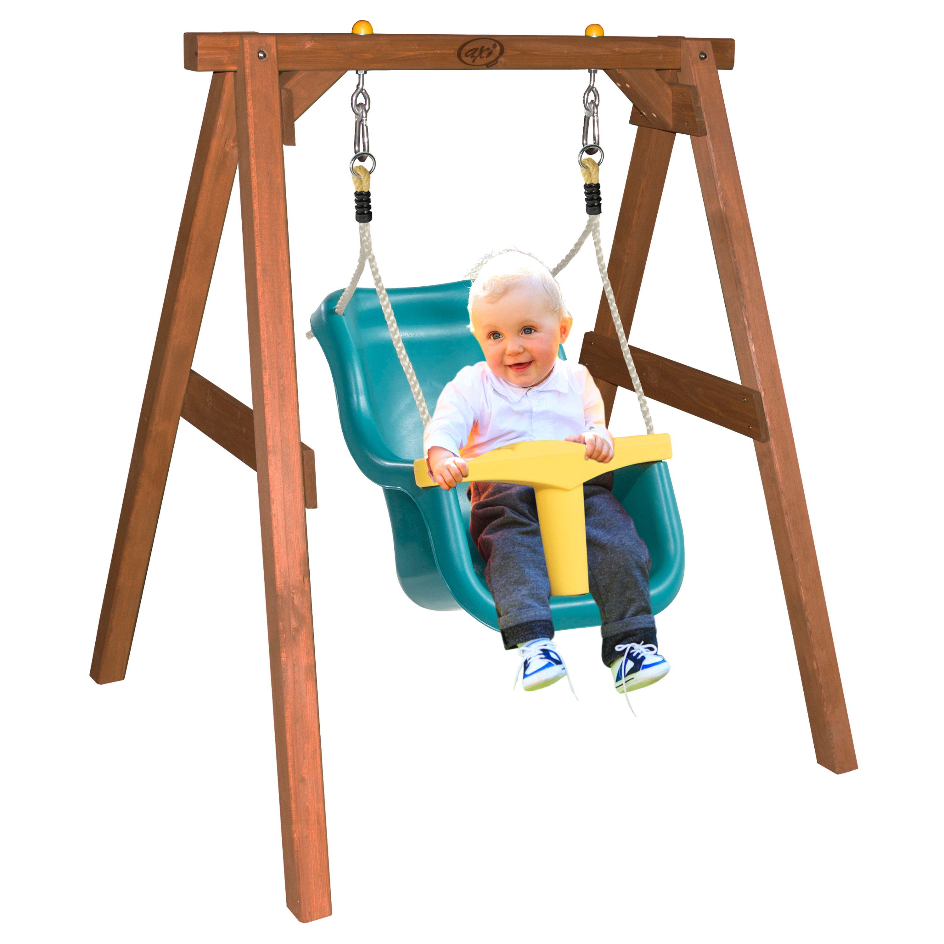 AXI Baby Swing Brown with seat Turquoise/Yellow