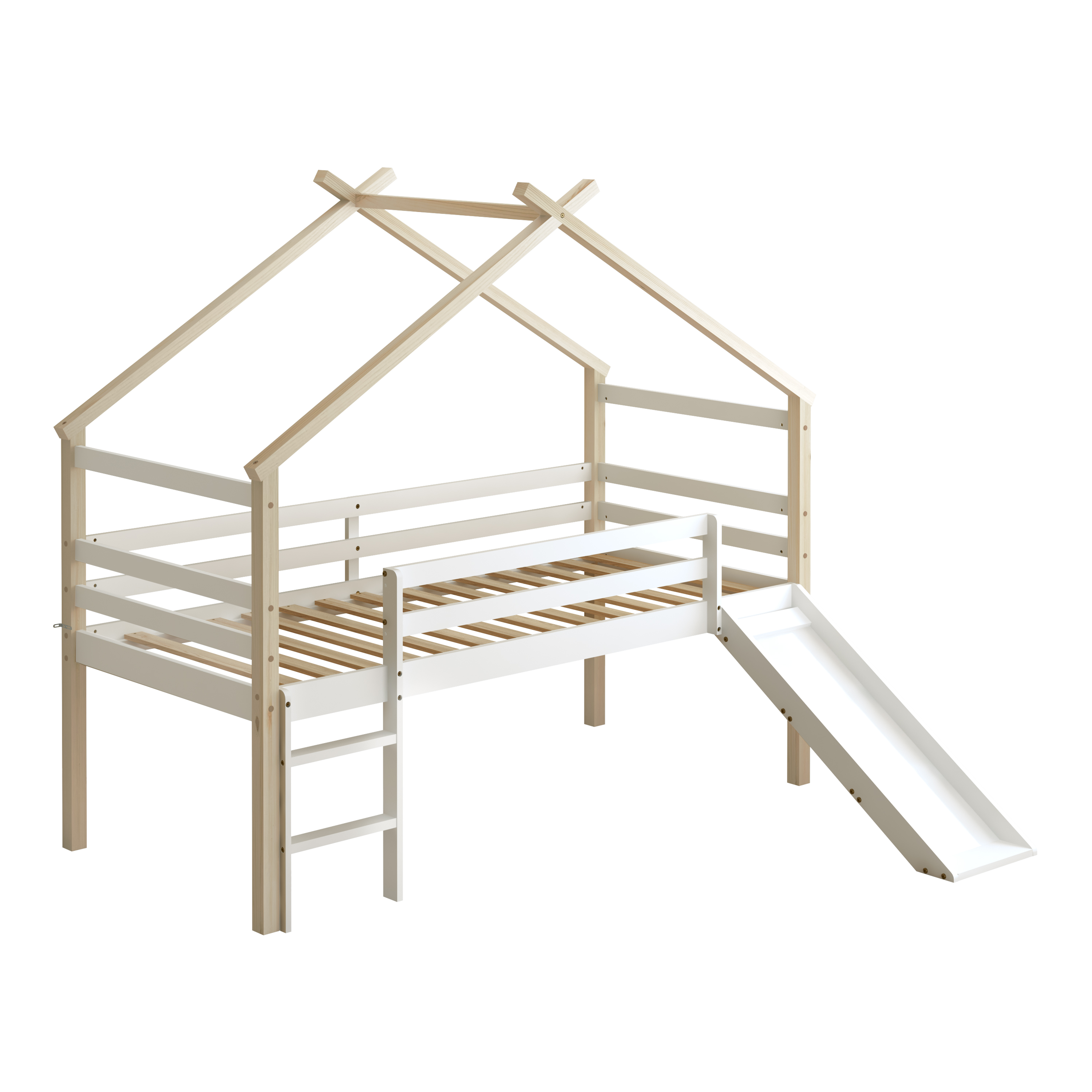 Sunny River Mid Sleeper with Slide Brown/White – Without Mattress-8720365068942 Sunny River Mid Sleeper with Slide Brown/White – Without Mattress