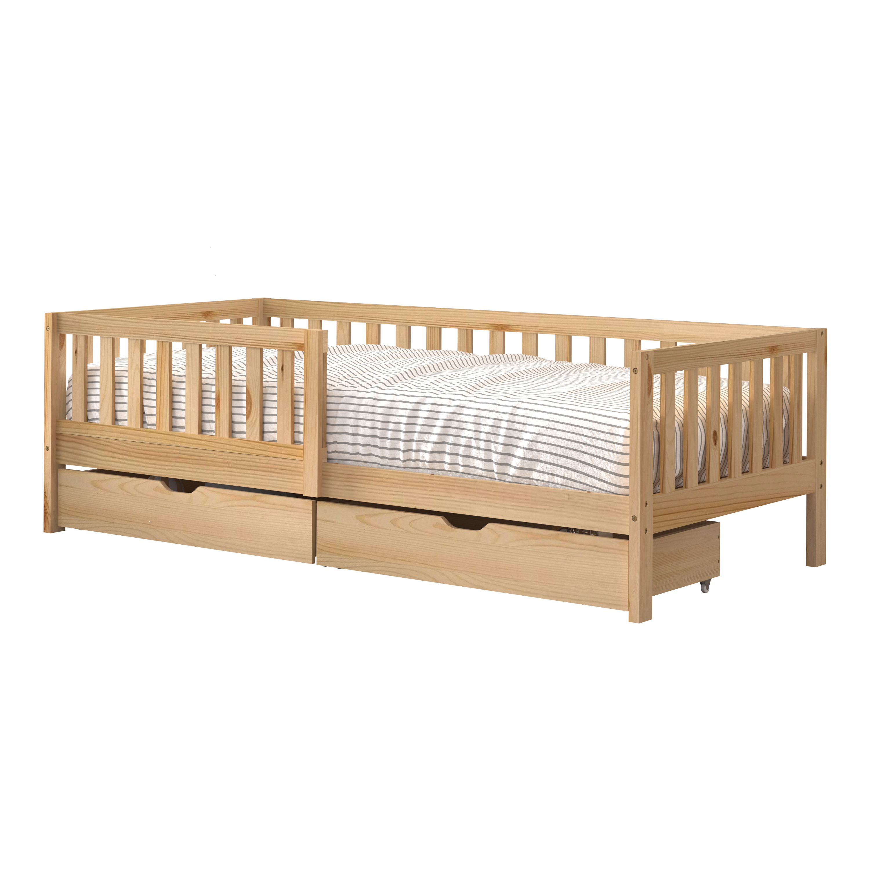 Sunny Isa Kids Bed with 2 Storage Drawers and Guardrail Natural – Without Mattress