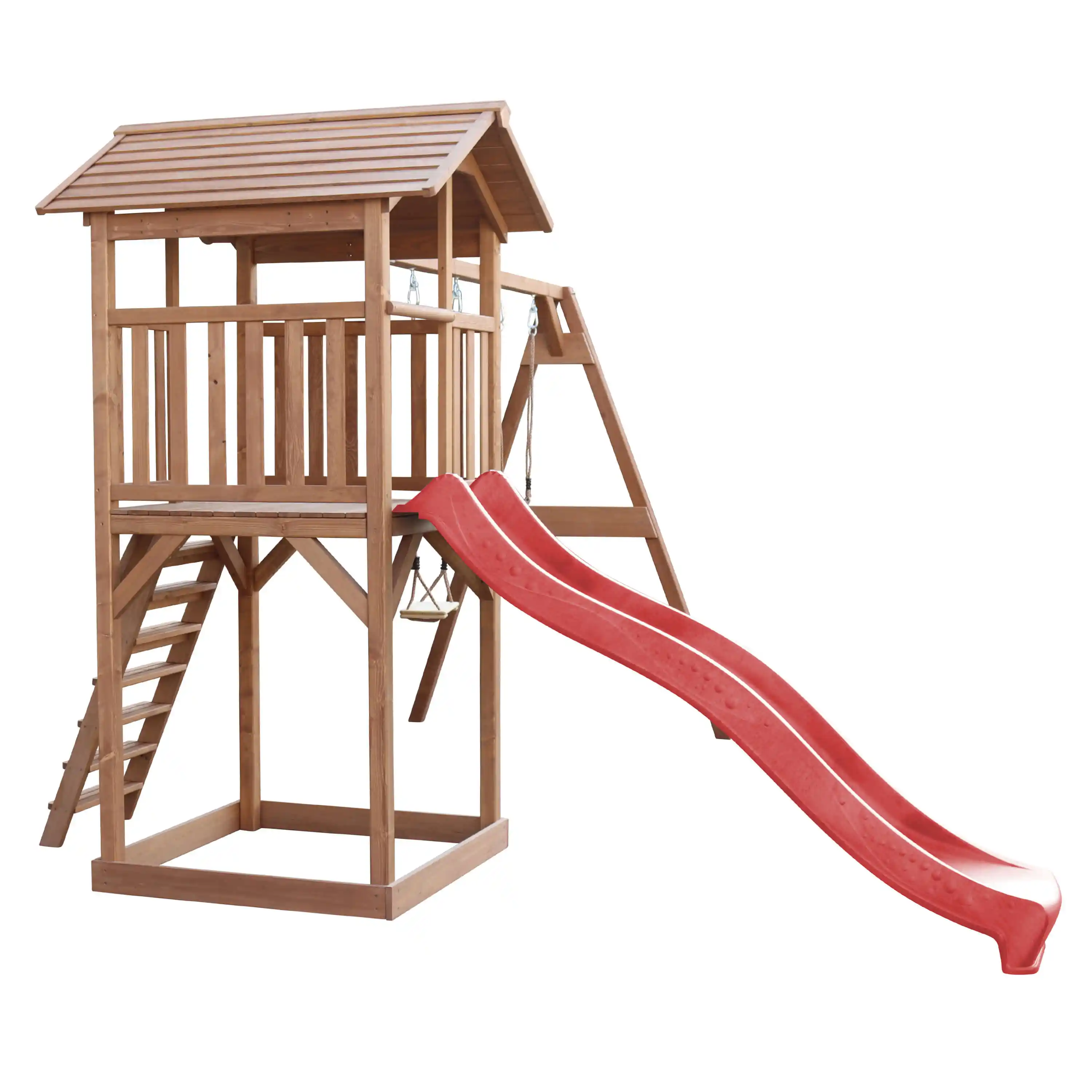 AXI Beach Tower Speeltoren met Dubbele Schommel Bruin - Rode Glijbaan