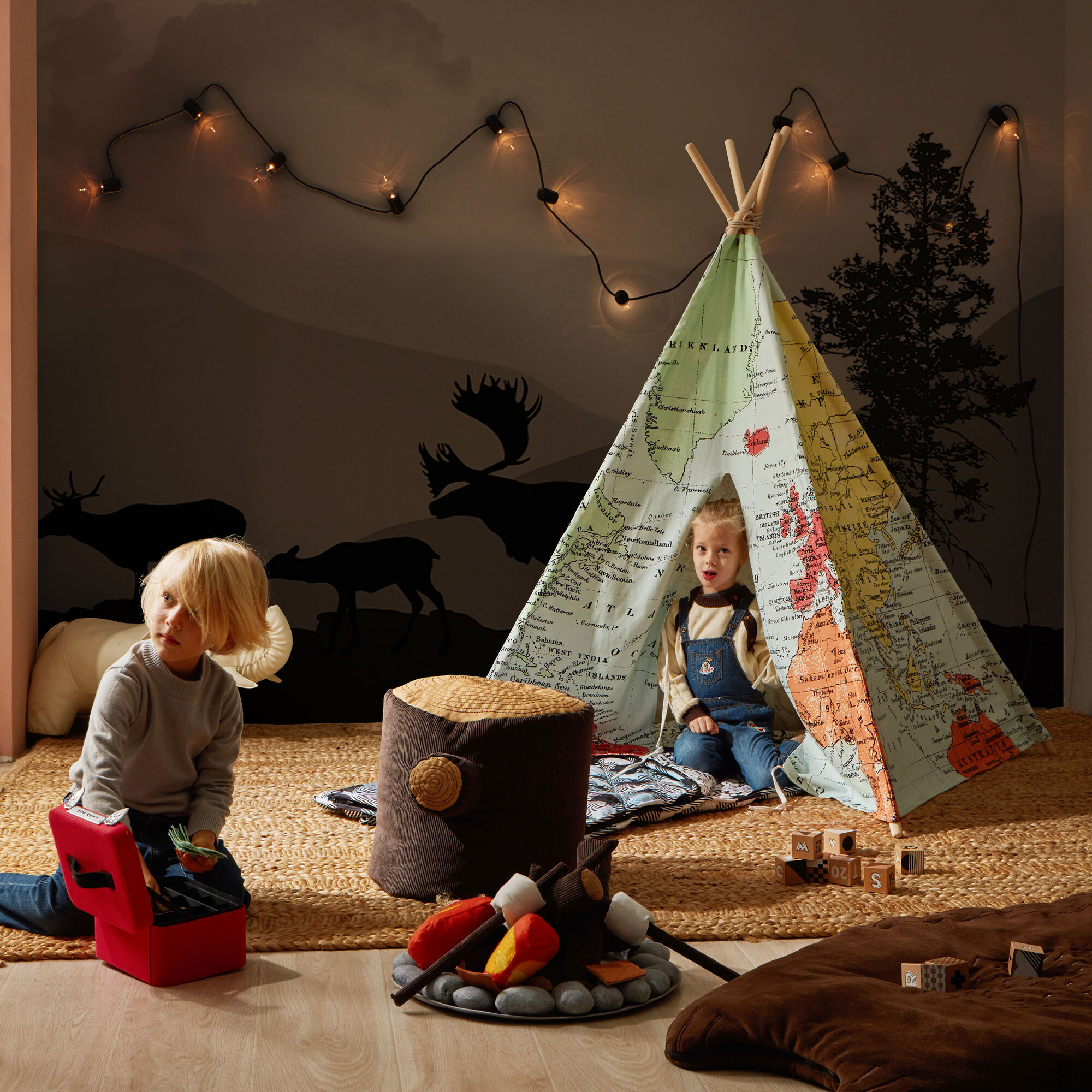 Sunny Wereldkaart Tipi Tent Multikleur