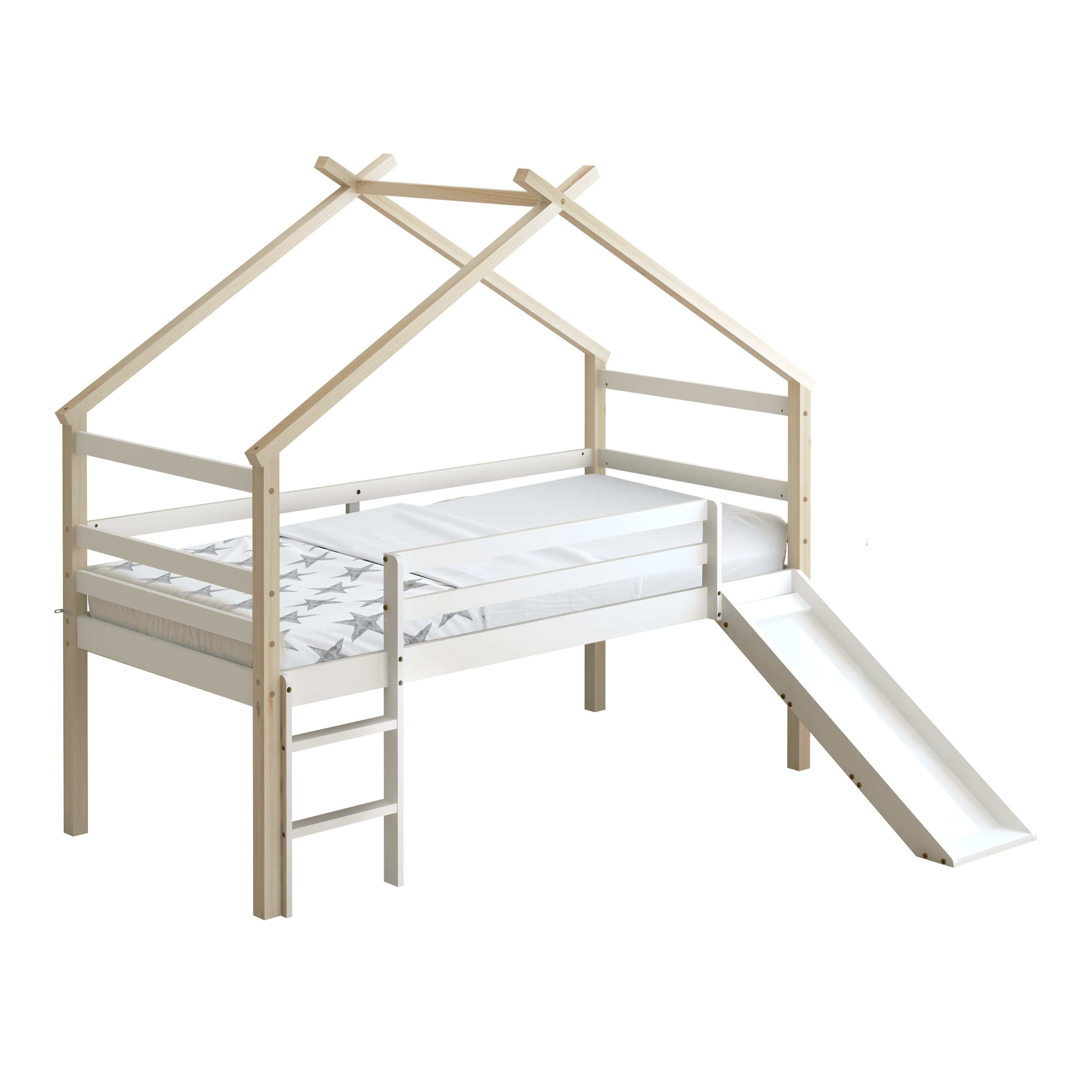 Sunny River Mid Sleeper with Slide Brown/White – Without Mattress-8720365068942 Sunny River Mid Sleeper with Slide Brown/White – Without Mattress