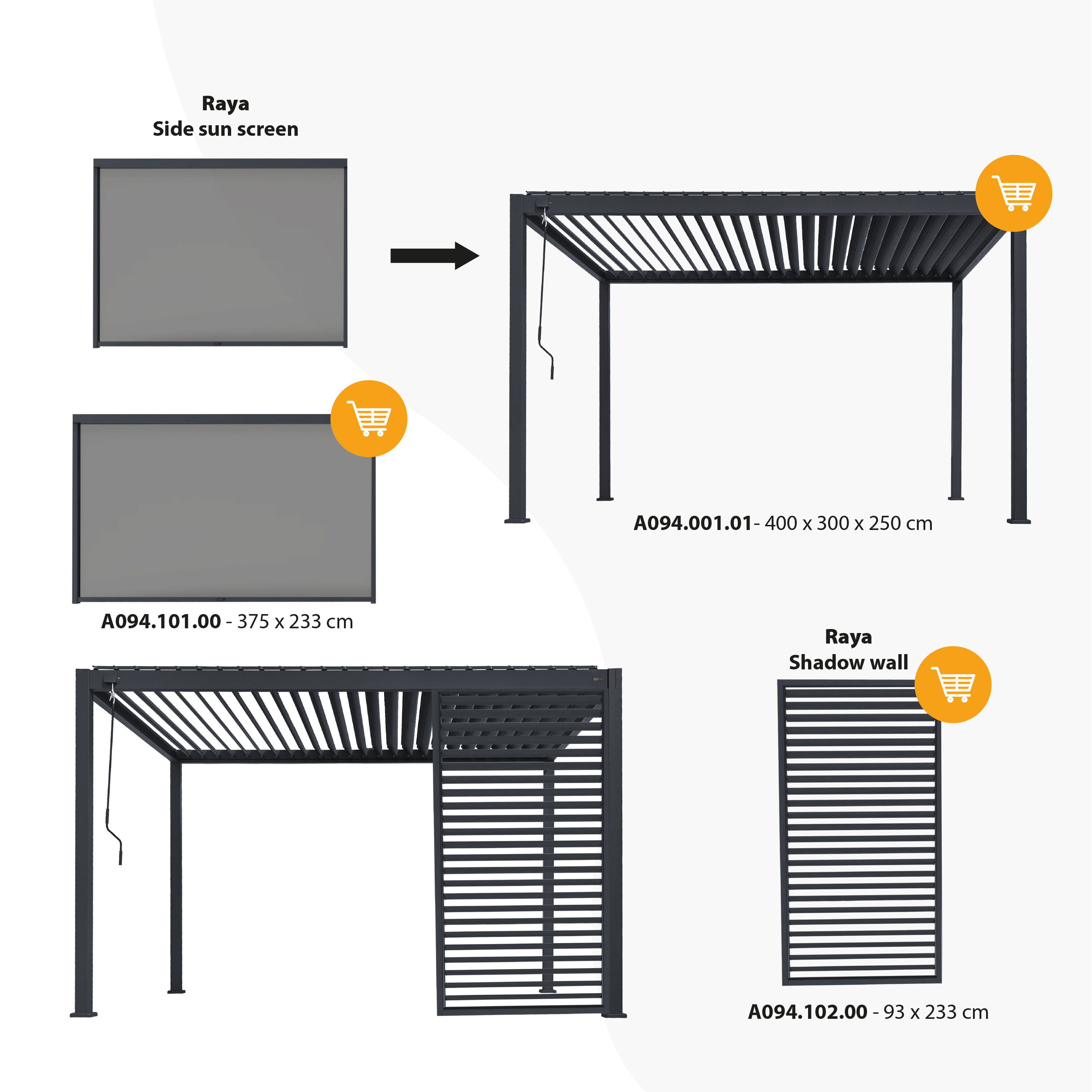 AXI Raya Side Screen 3 m Anthracite/black