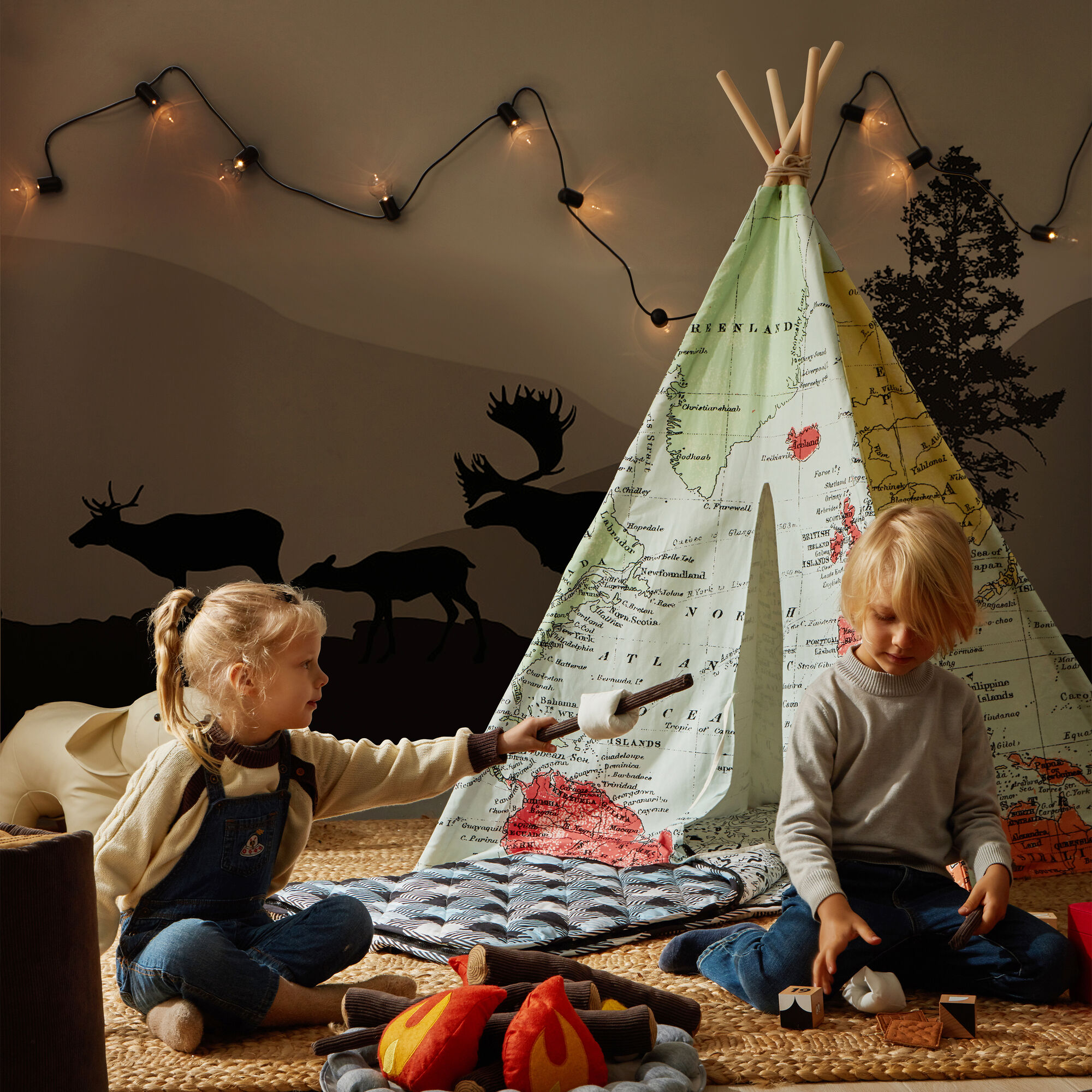 Sunny Wereldkaart Tipi Tent Multikleur