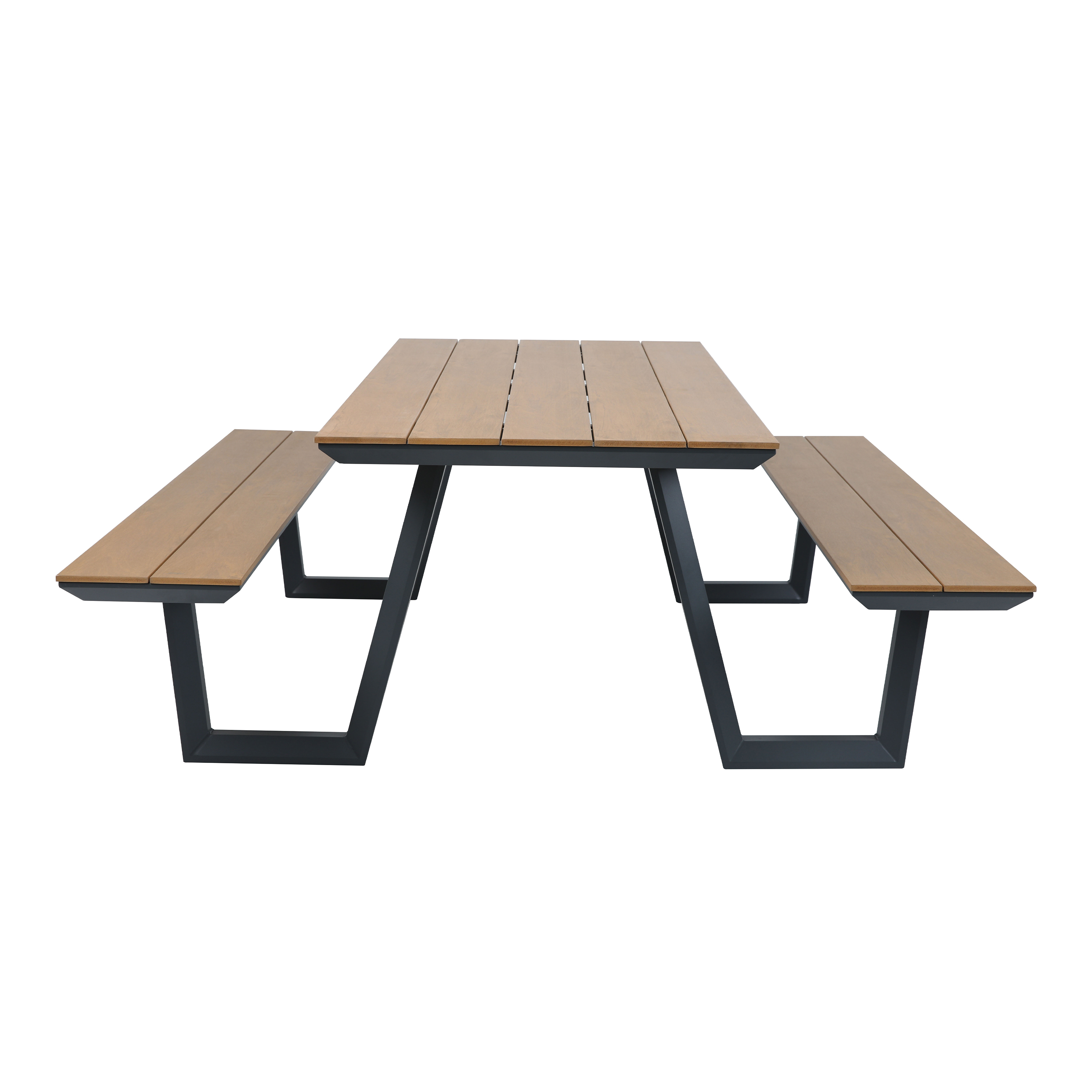 AXI Nori Table de pique-nique avec 2 bancs Anthracite - Polywood aspect teck