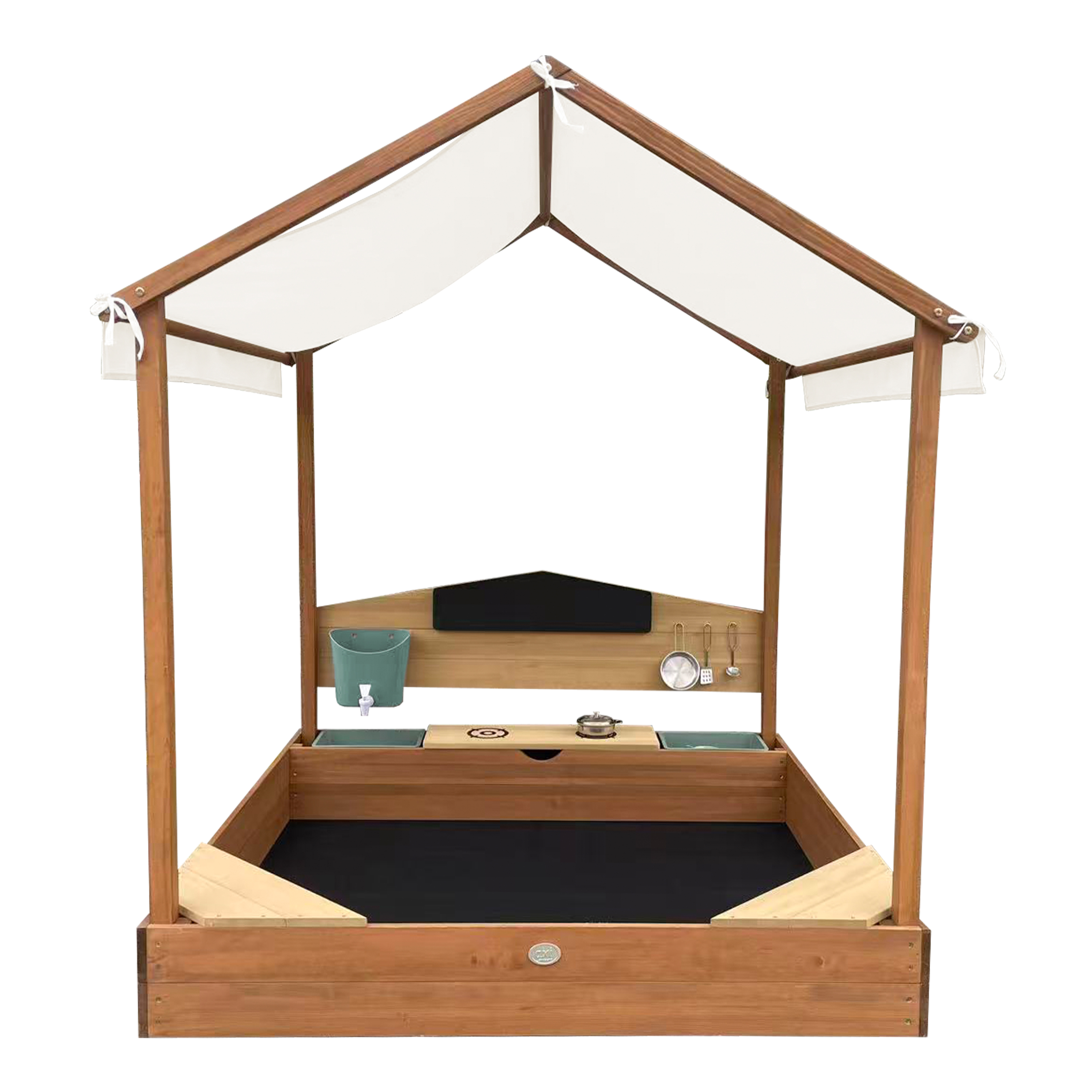 AXI Meli Sandbox & Playhouse with Play Kitchen - 120 x 120 cm - Brown