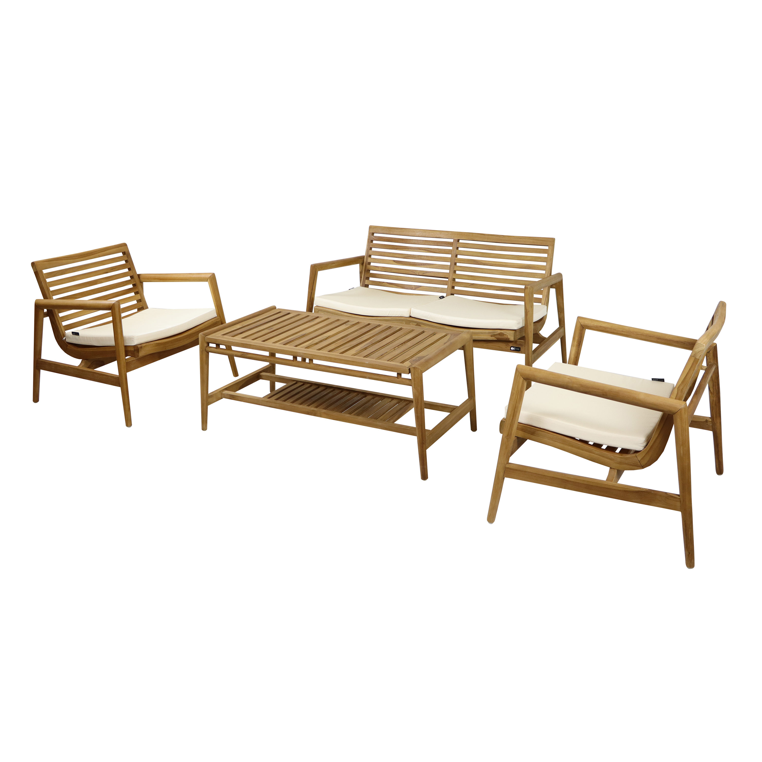 AXI June Salon de jardin 4-pièces avec canapé, table et 2 chaises - Teck/crème