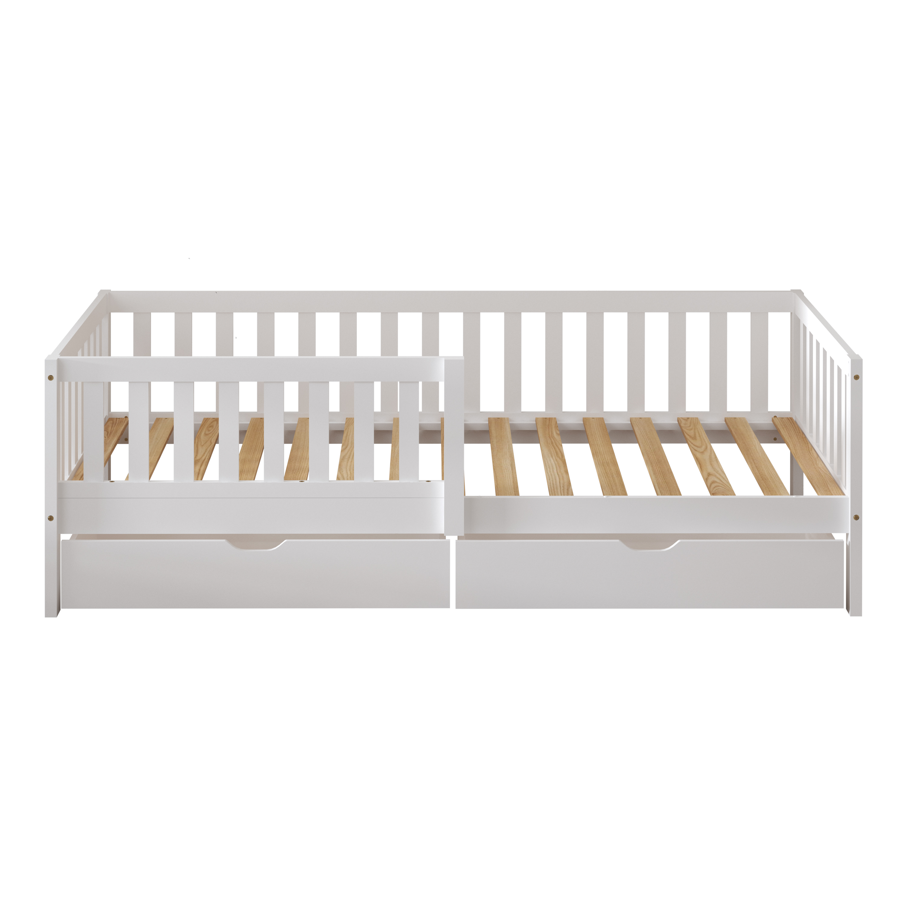 Sunny Isa Kids Bed with 2 Storage Drawers and Guardrail White – Without Mattress-8720365068553 Sunny Isa Kids Bed with 2 Storage Drawers and Guardrail White – Without Mattress