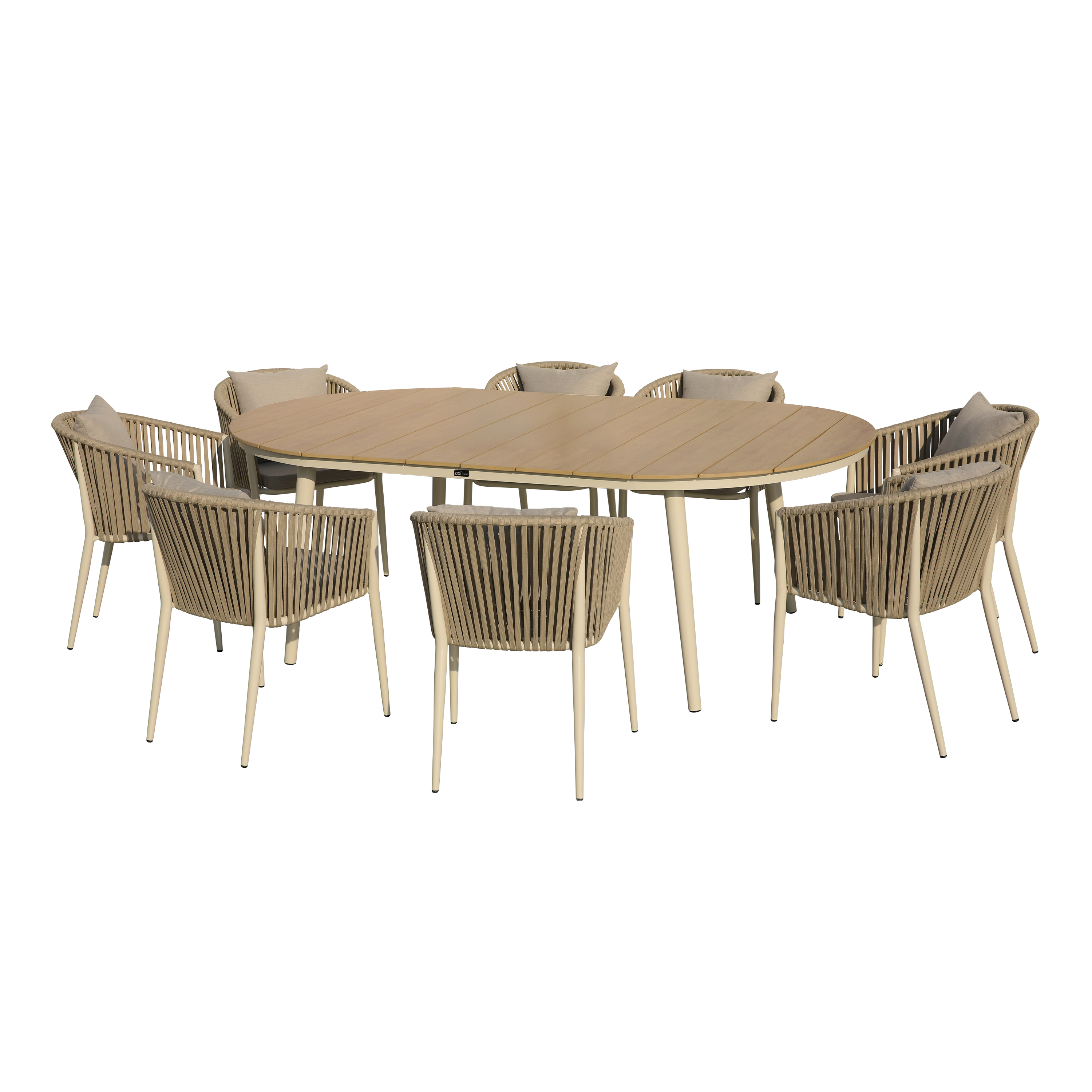 AXI Chay Garden Set with 8 Chairs – Beige with Polywood in Wood Effect