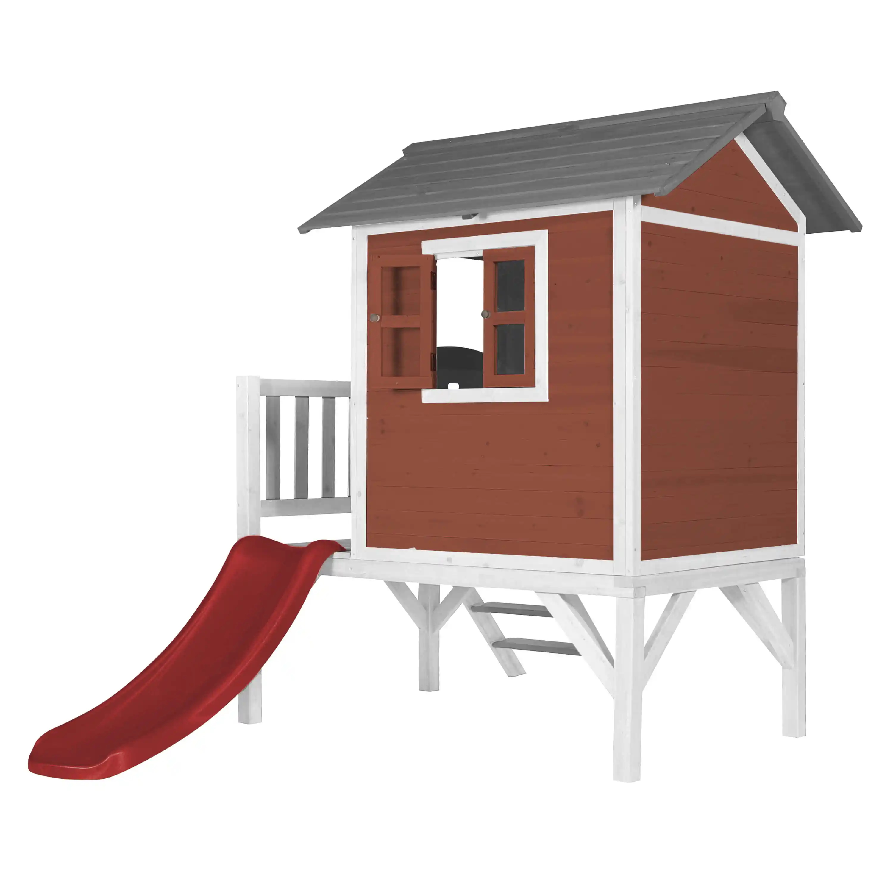 AXI Lodge XL Maisonnette en bois Rouge - Toboggan Rouge