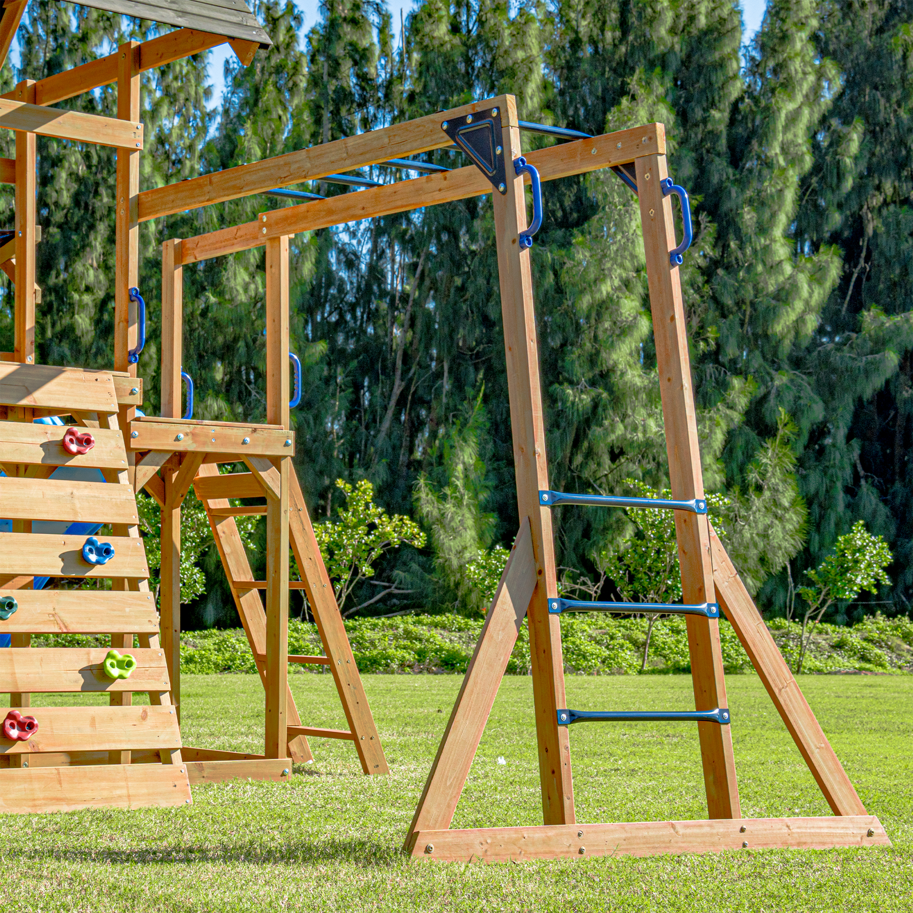 AXI Mitch Aire de jeux avec balançoire double, trapèze et tour d'observation marron - toboggan gris