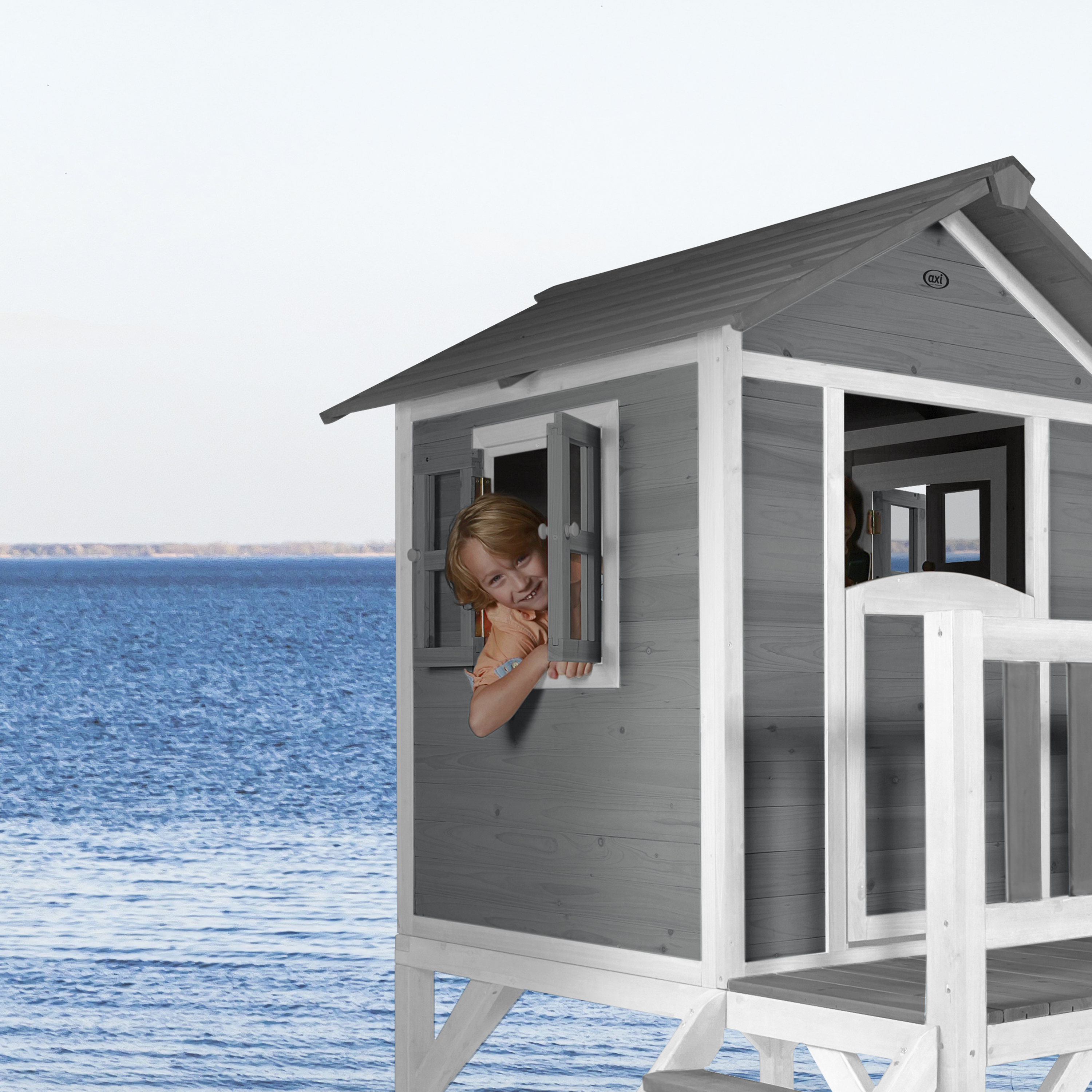 AXI Lodge XL Playhouse Cool Grey - Lime Green Slide