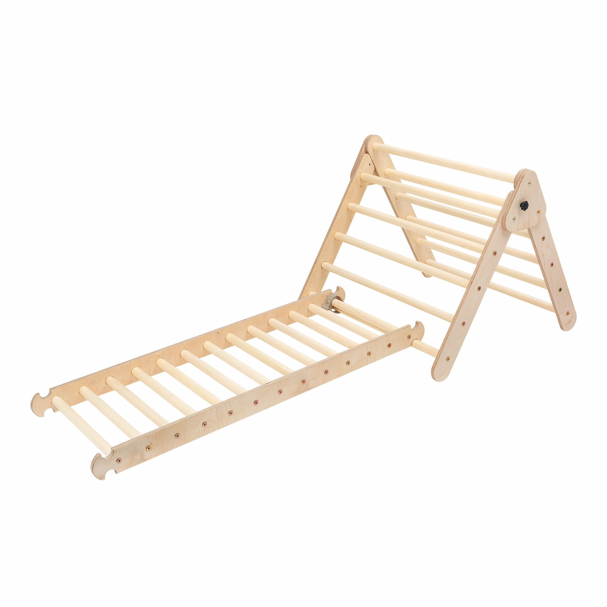 KateHaa Houten Klimdriehoek met Ladder en Klimwand Naturel-4751038481090 KateHaa Houten Klimdriehoek met Ladder en Klimwand Naturel