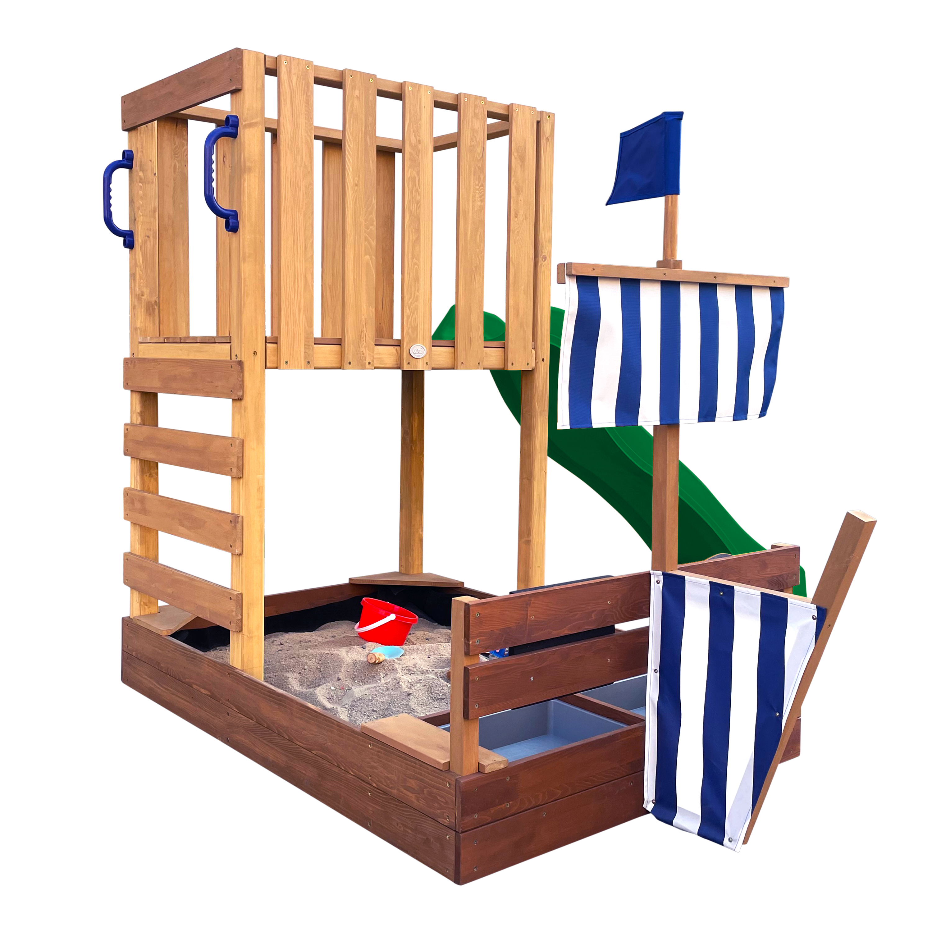 AXI Vicky Climbing Frame with Sandbox, Play Kitchen & Chalkboard – Green Slide