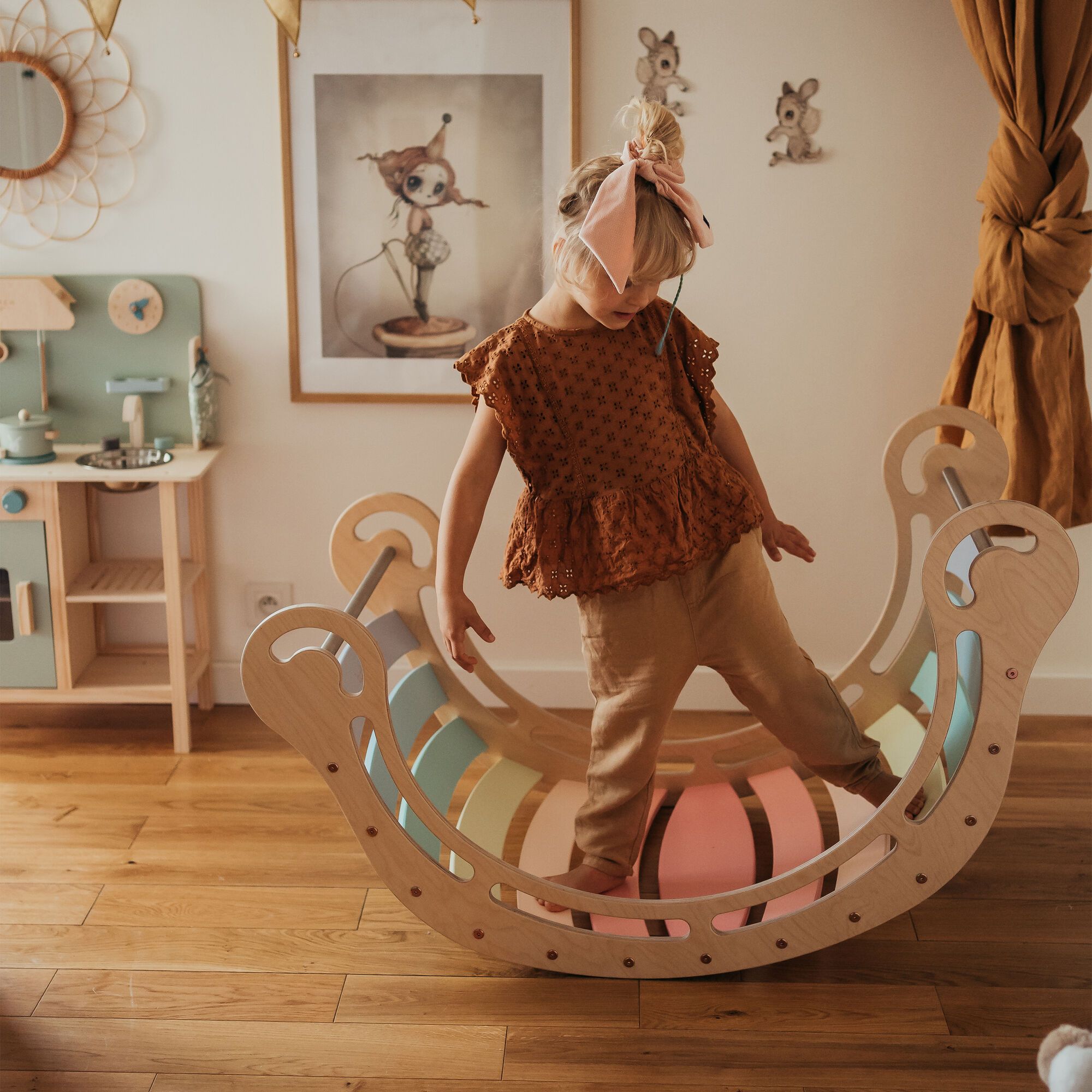 KateHaa Houten XXL Waldorf Rocker met Klimwand Pastel