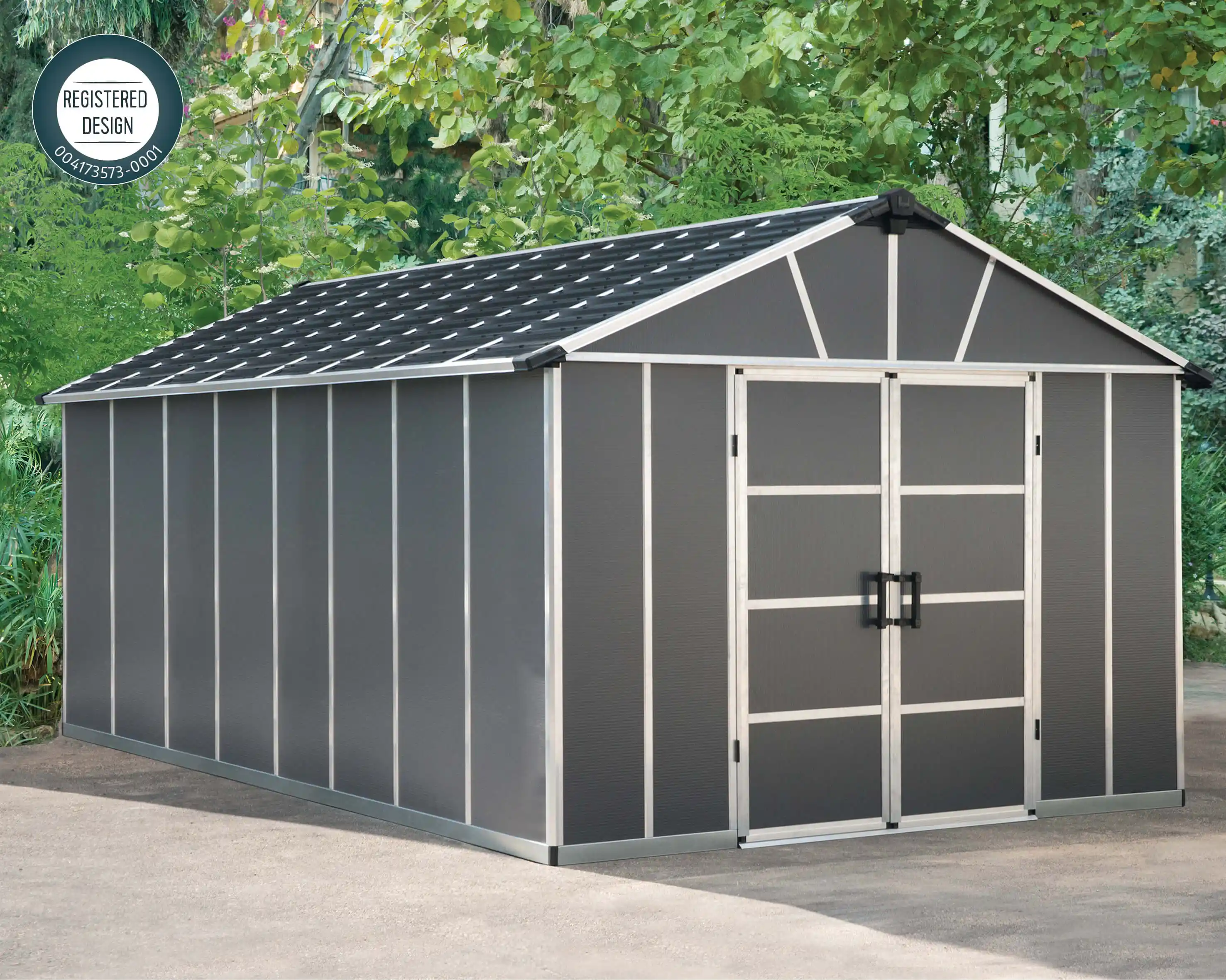 Canopia Yukon grote 519X332 cm schuur met vloer Donkergrijs-7290108139297 Canopia Yukon grote 519X332 cm schuur met vloer Donkergrijs