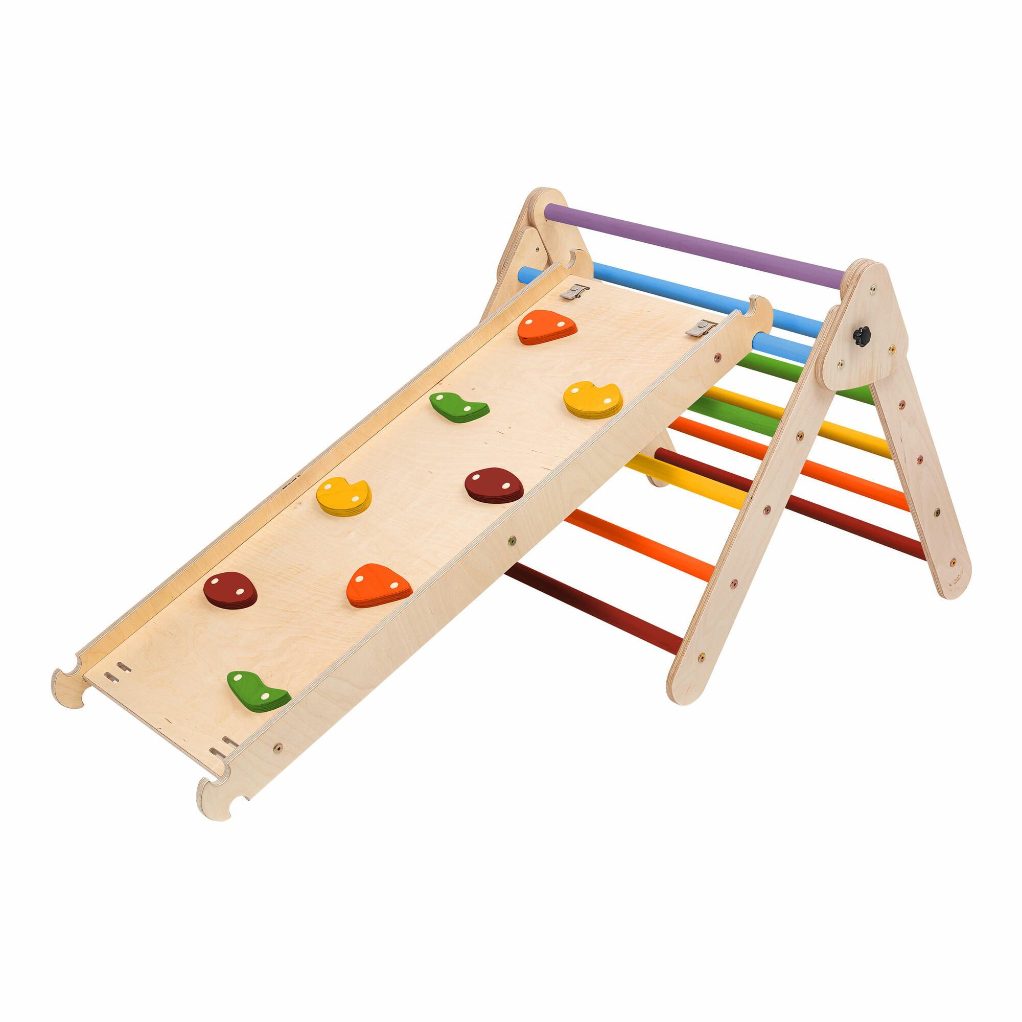 KateHaa Houten Klimdriehoek met Ladder en Klimwand Regenboog-4751038481106 KateHaa Houten Klimdriehoek met Ladder en Klimwand Regenboog