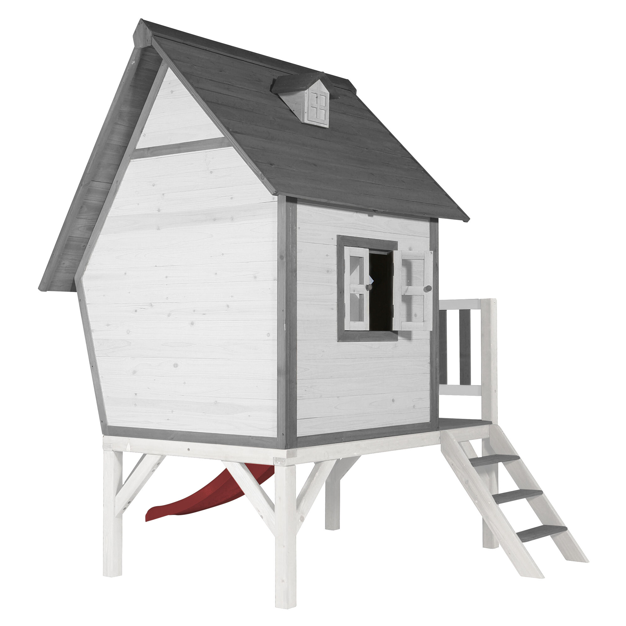 AXI Cabin XL Speelhuis Grijs/wit - Rode Glijbaan