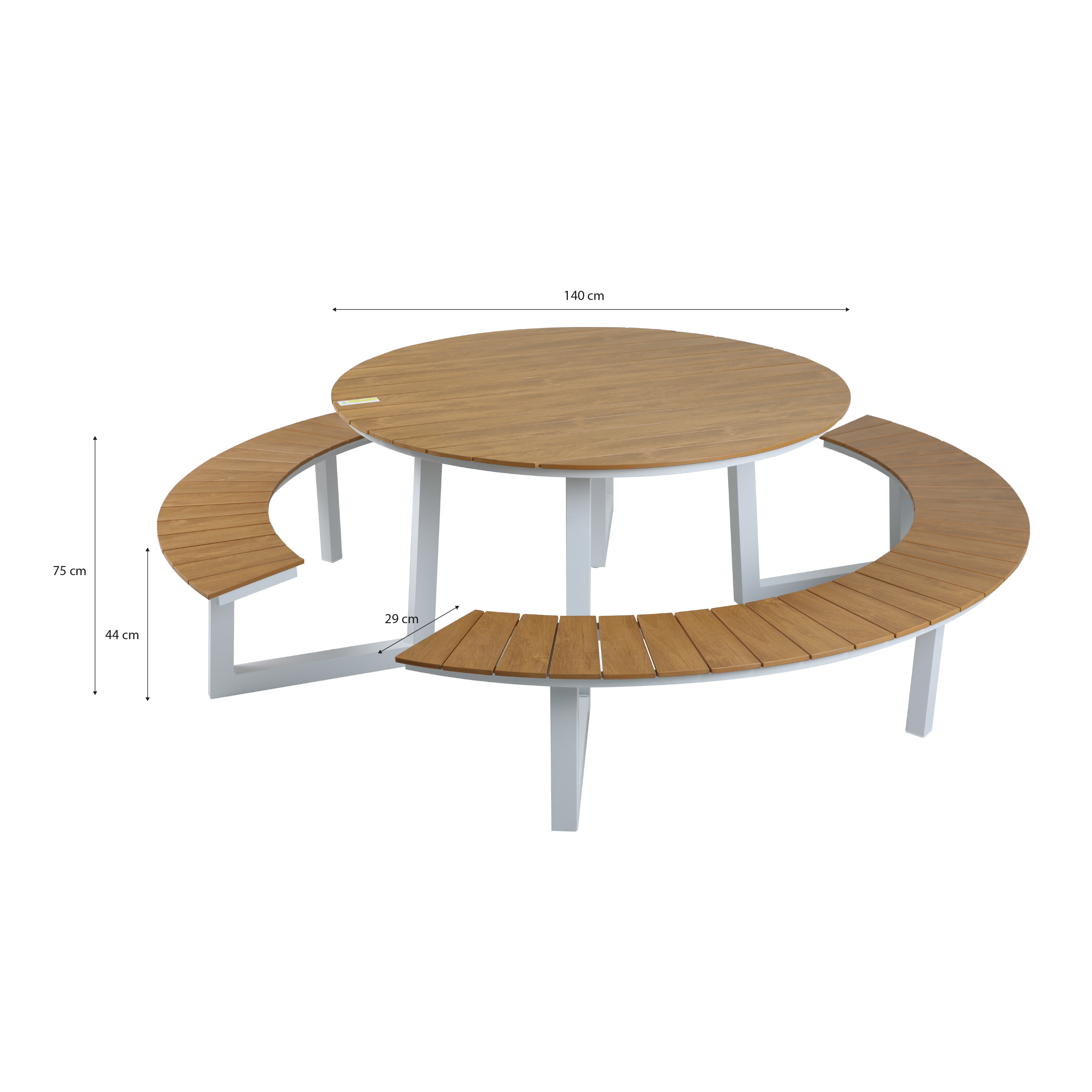 AXI Taco Table de pique-nique avec 2 bancs Rond Blanc avec Polywood aspect teck