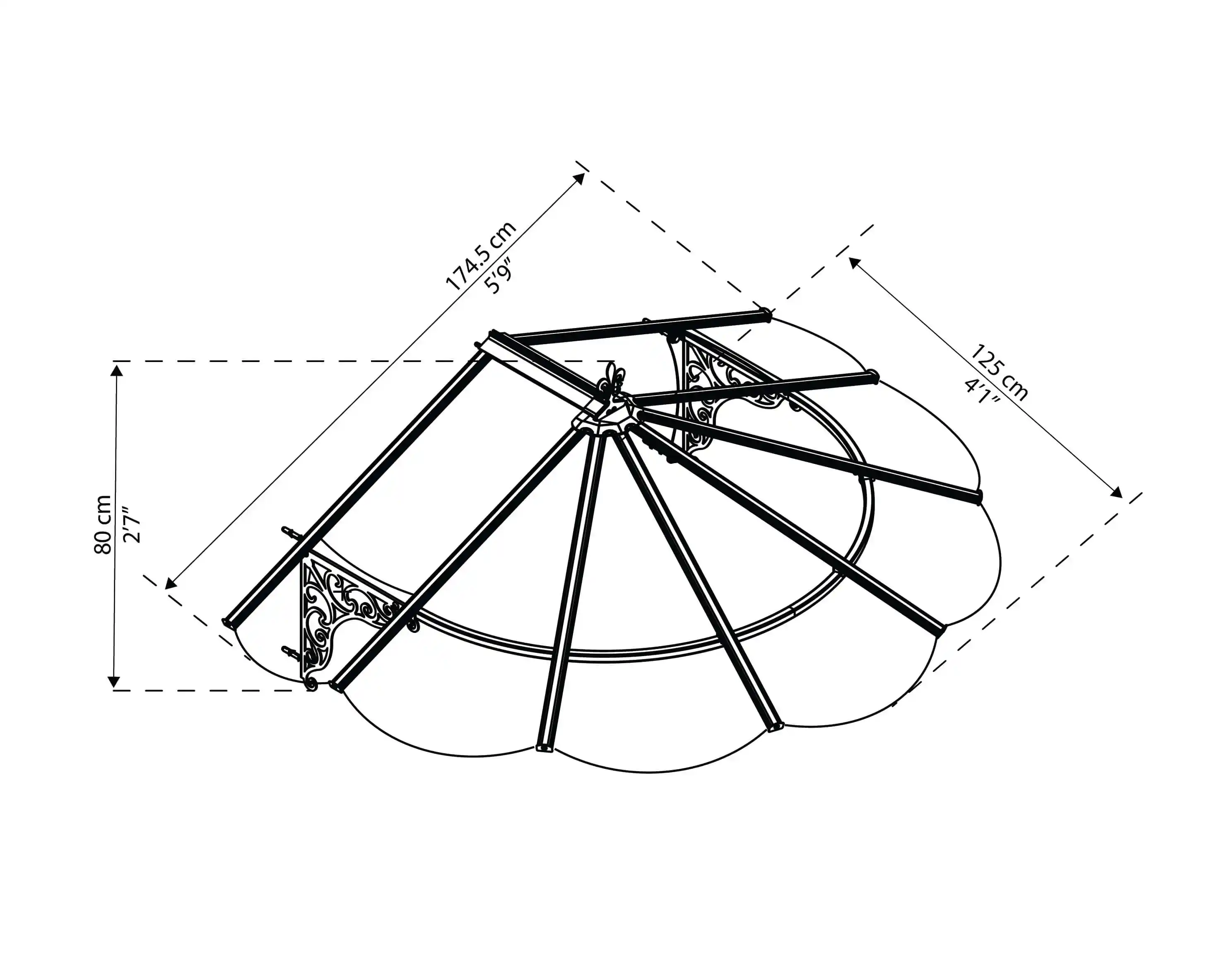 Canopia Iris 175X125 cm Auvent de porte et de véranda Noir Clair