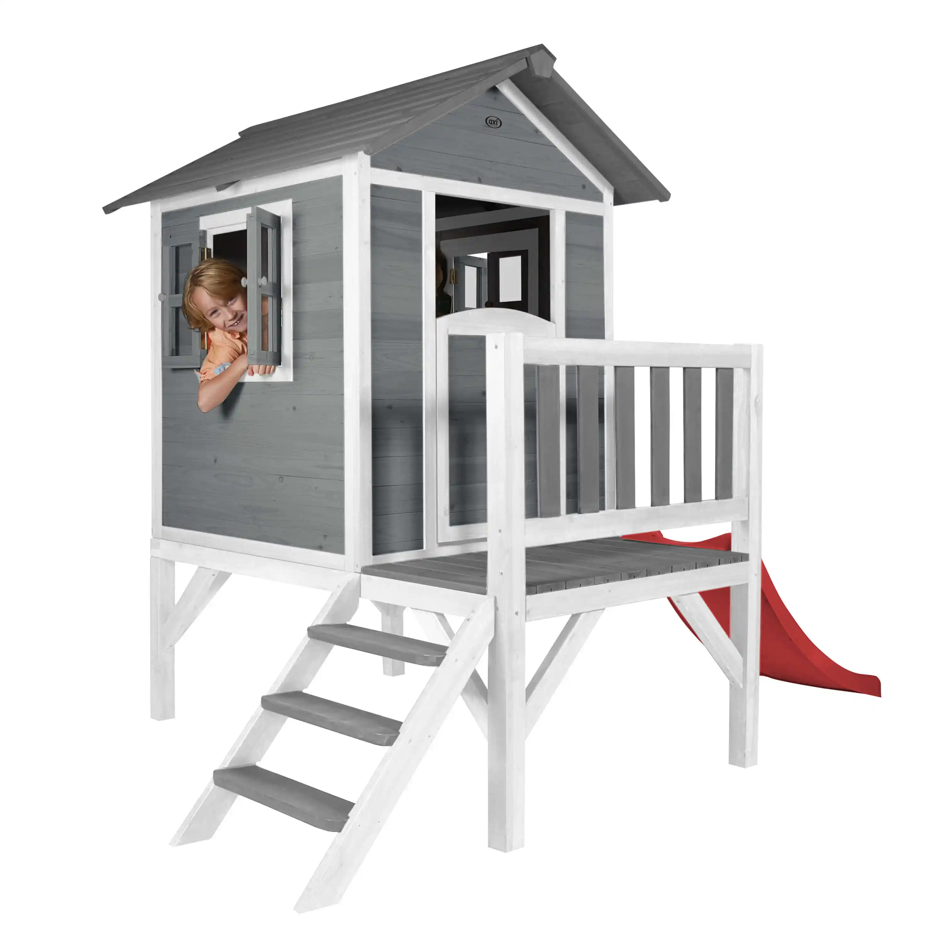 AXI Lodge XL Speelhuis Cool Grijs - Rode Glijbaan