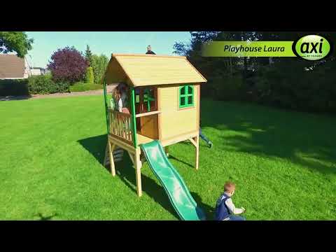 AXI Laura Maisonnette de jardin Marron/Verte - Toboggan Bleu