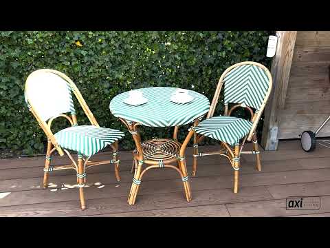 AXI Jacqueline Chaises et Table Bistrot en Rotin Vert/Blanc