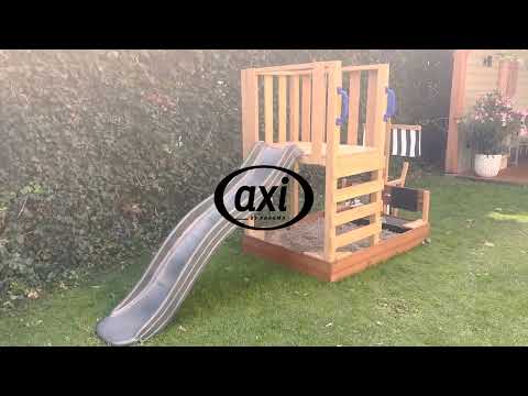 AXI Vicky Aire de jeux avec bac à sable, cuisine de jeu et tableau noir - toboggan bleu