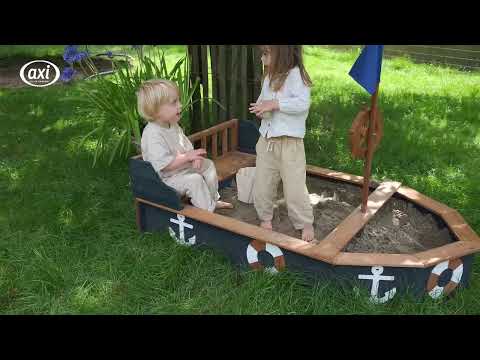 AXI Doris Bac à sable Bateau avec banc de rangement anthracite/marron AXI Doris Bac à sable Bateau avec banc de rangement anthracite/marron