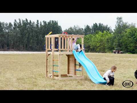 AXI Sam Aire de jeux avec mur d'escalade, filet et barre d'escalade – Toboggan rose pastel