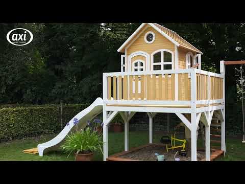 AXI Liam Maisonnette en bois Marron/Blanche avec 2 Balançoires - Toboggan Blanc